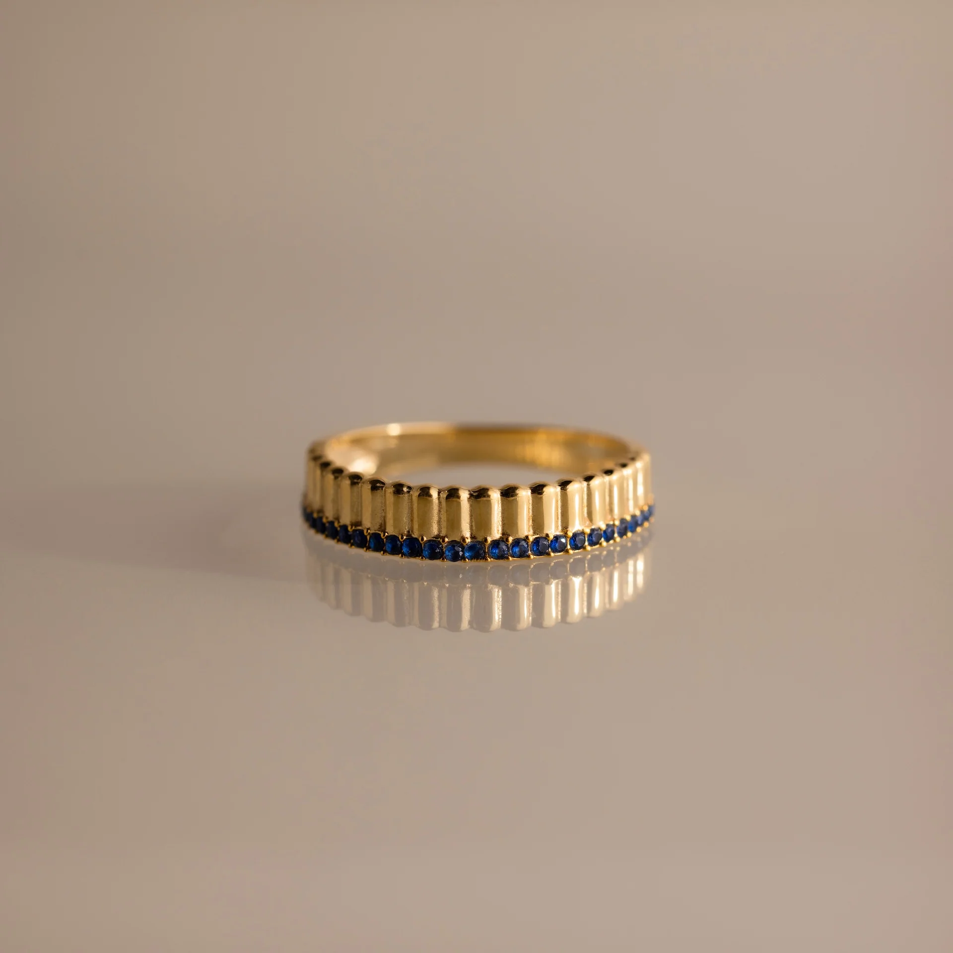 Ribbed Sapphire Stack Ring