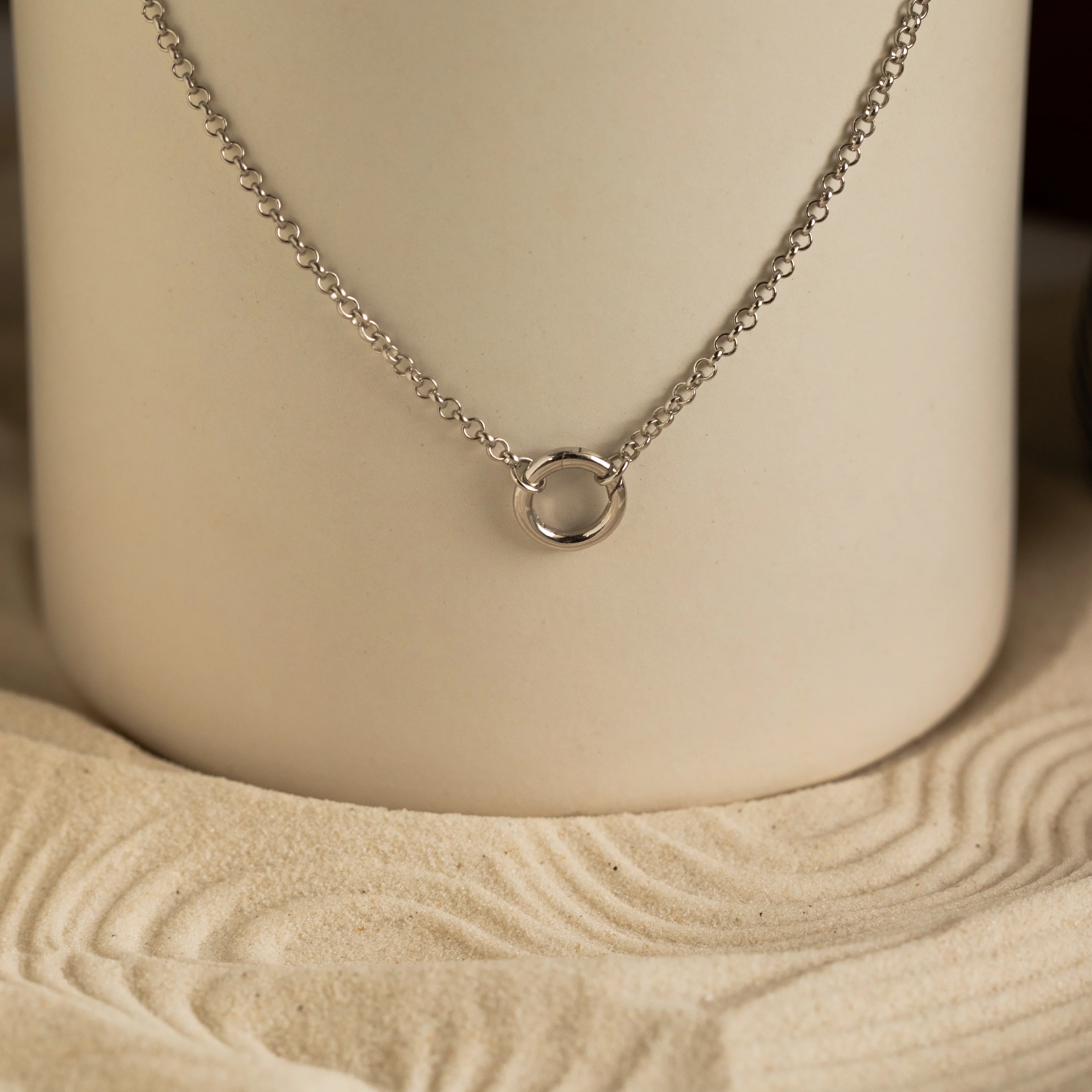 Rolo Circle Charm Necklace in Silver - Image 5