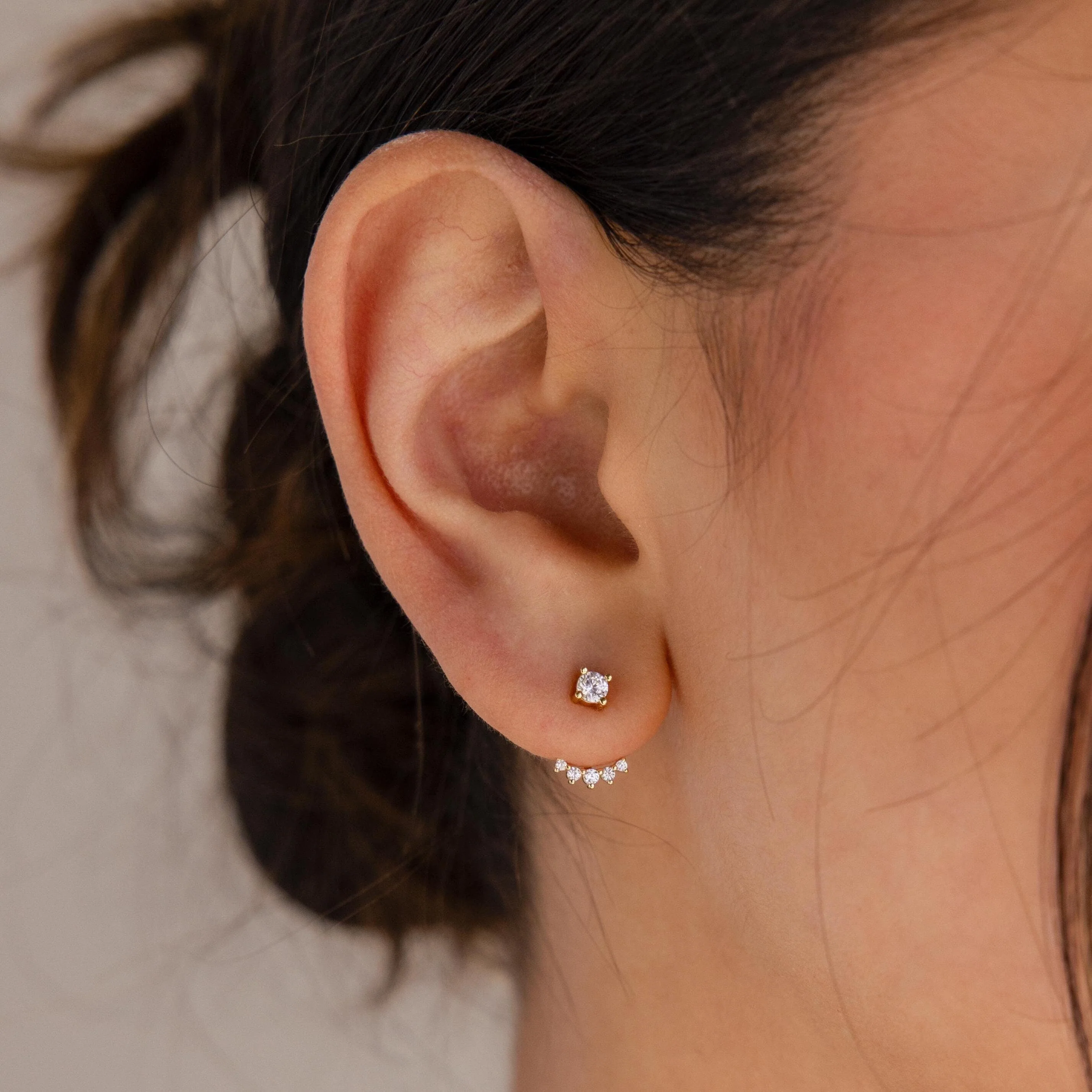 Round Diamond Ear Jackets in 18K Gold - Image 2