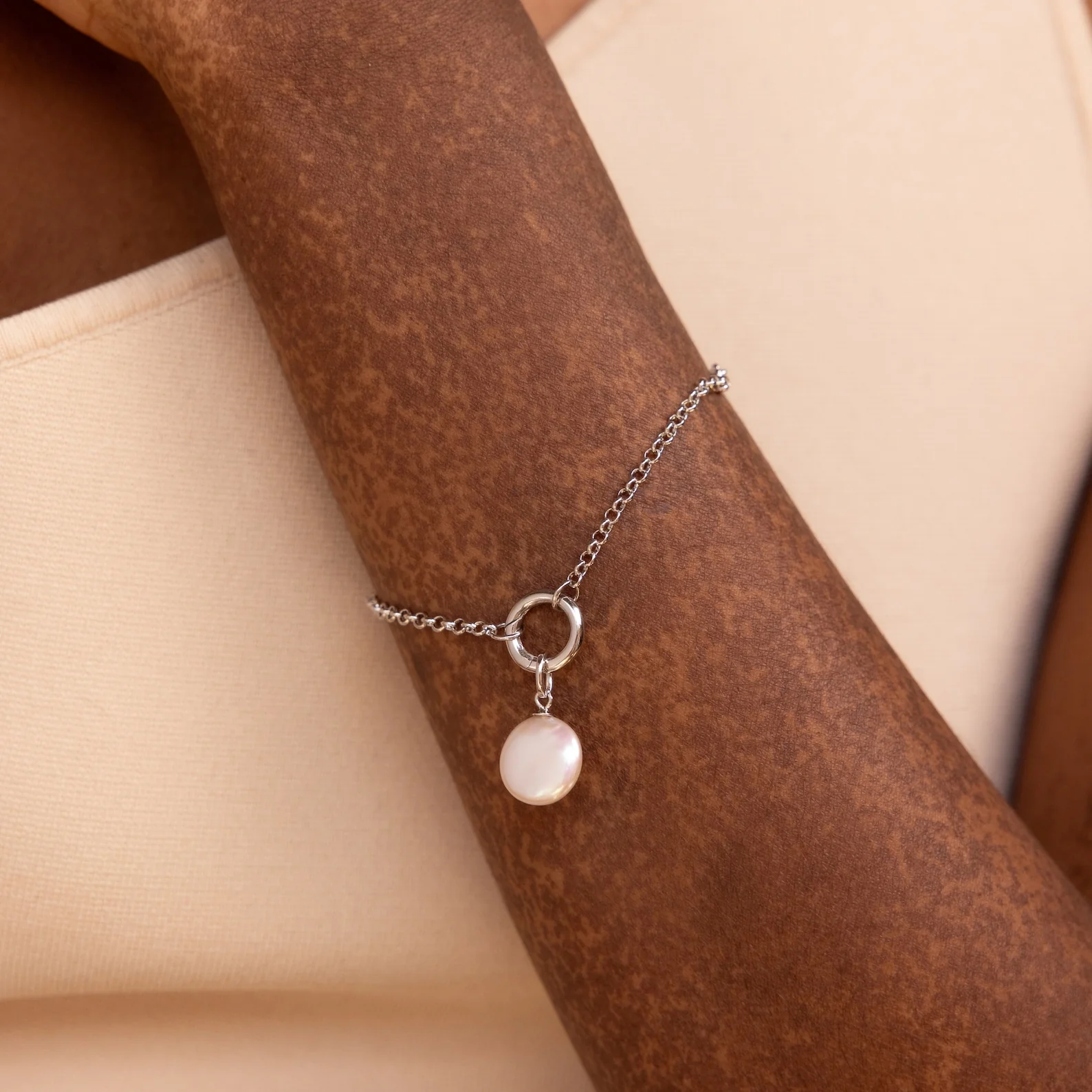 Round Pearl Charm in Silver - Image 2