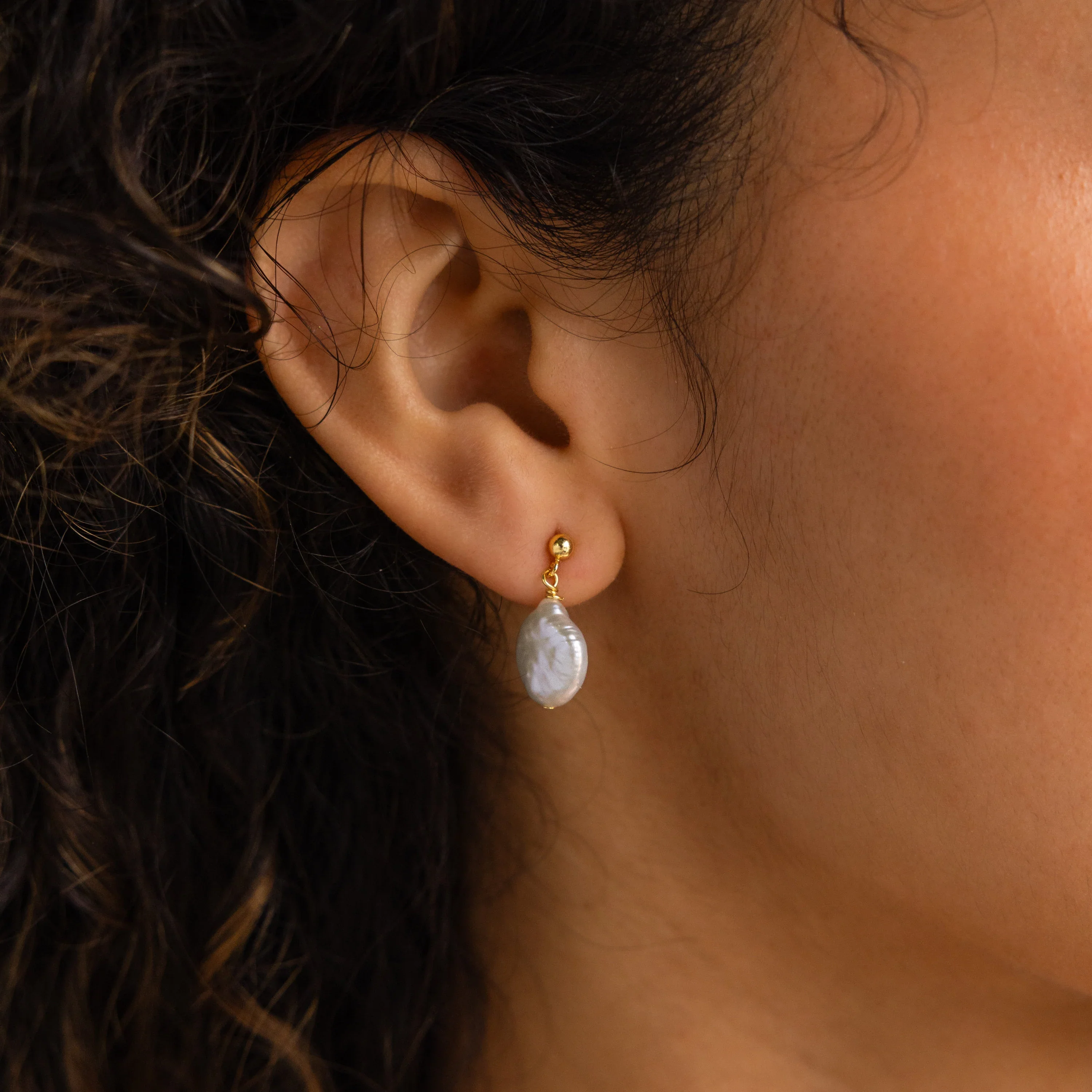 Round Pearl Drop Earrings - Image 2