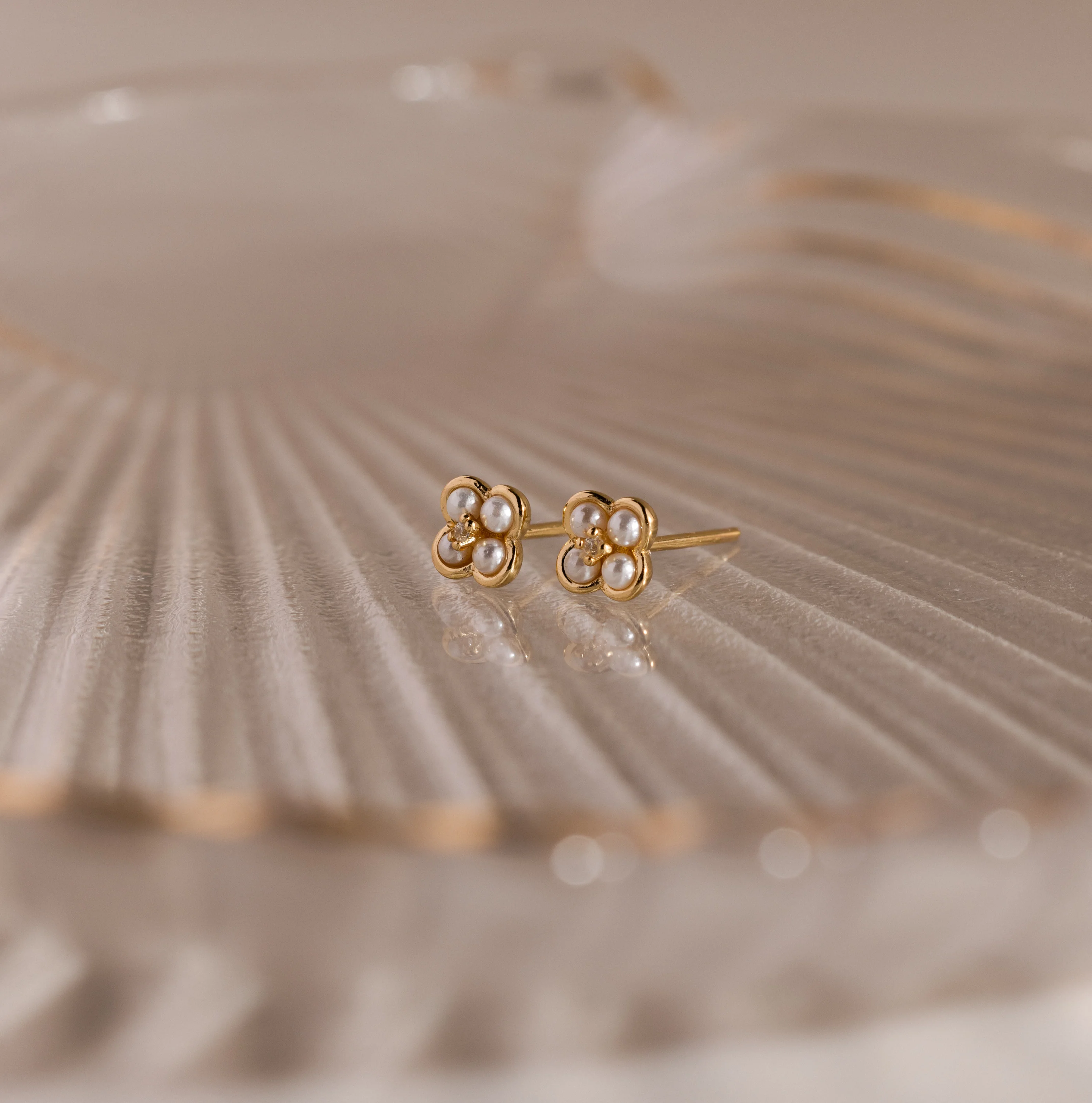 Rounded Pearl Flower Studs - Image 4
