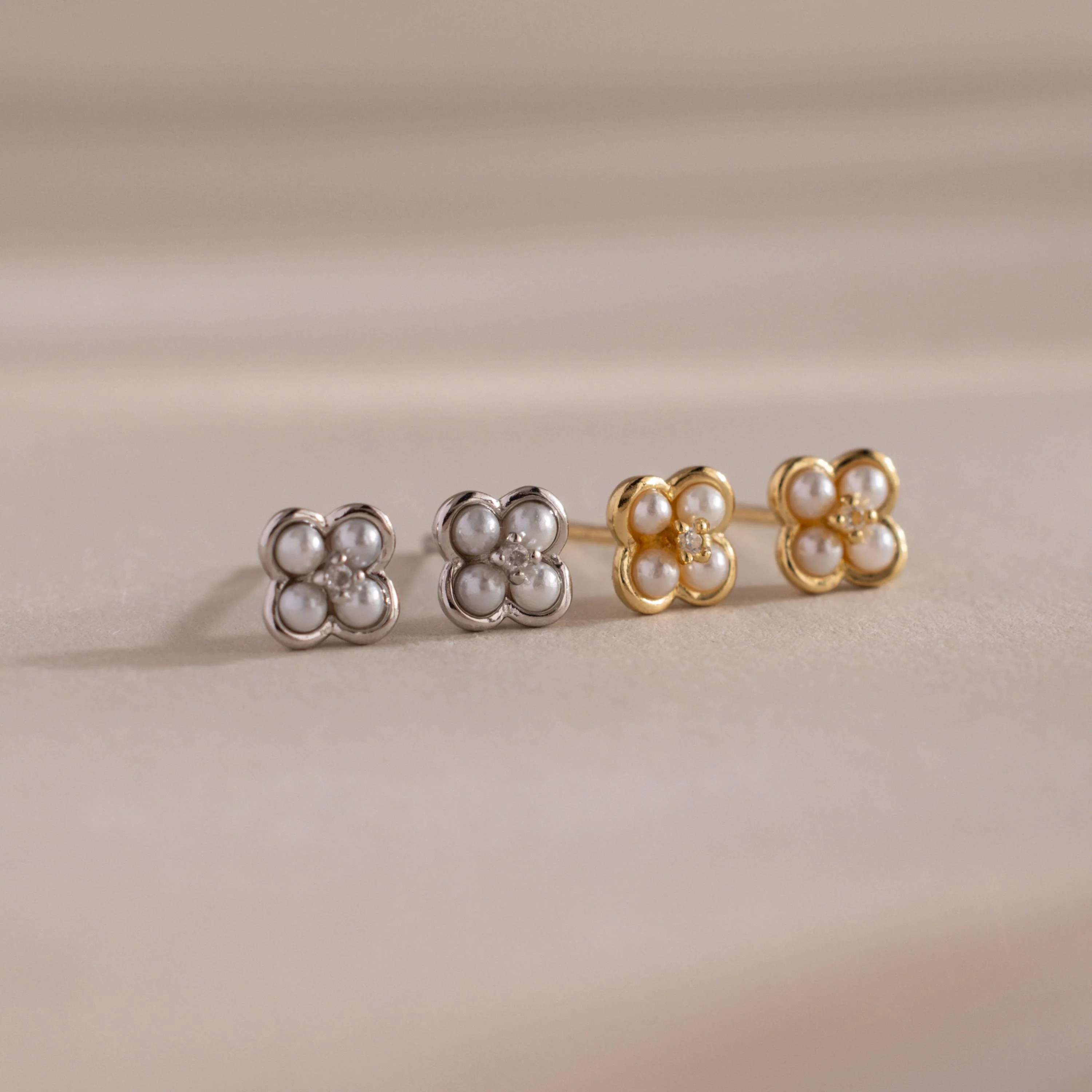 Rounded Pearl Flower Studs - Image 8