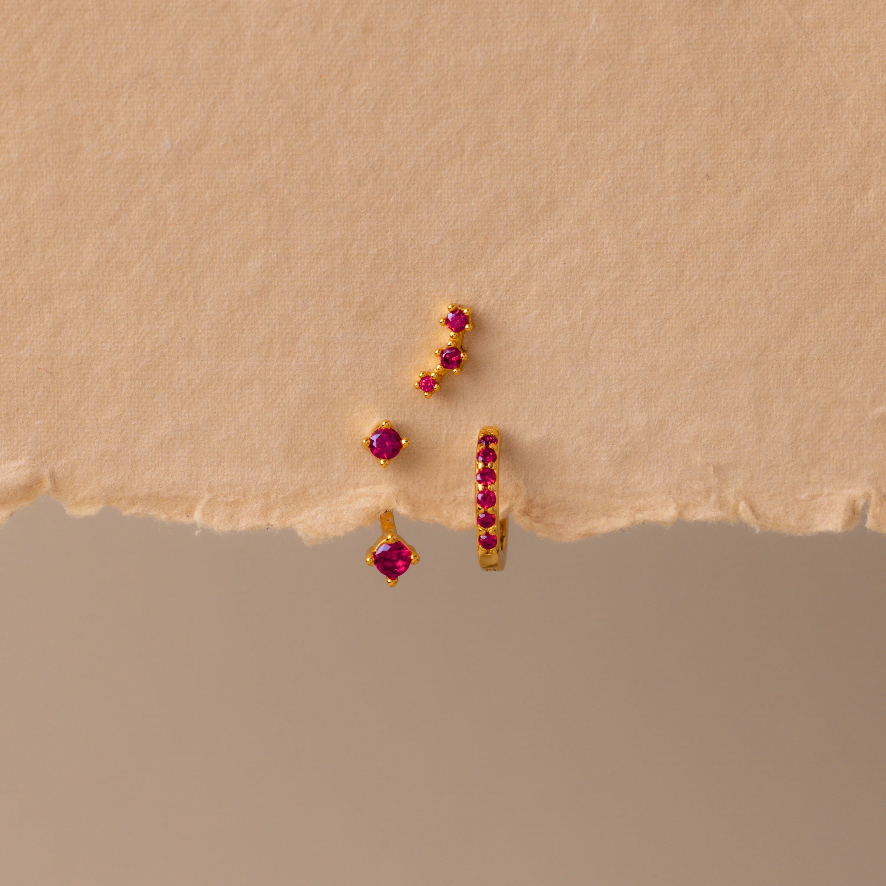 Ruby Earring Trio Set