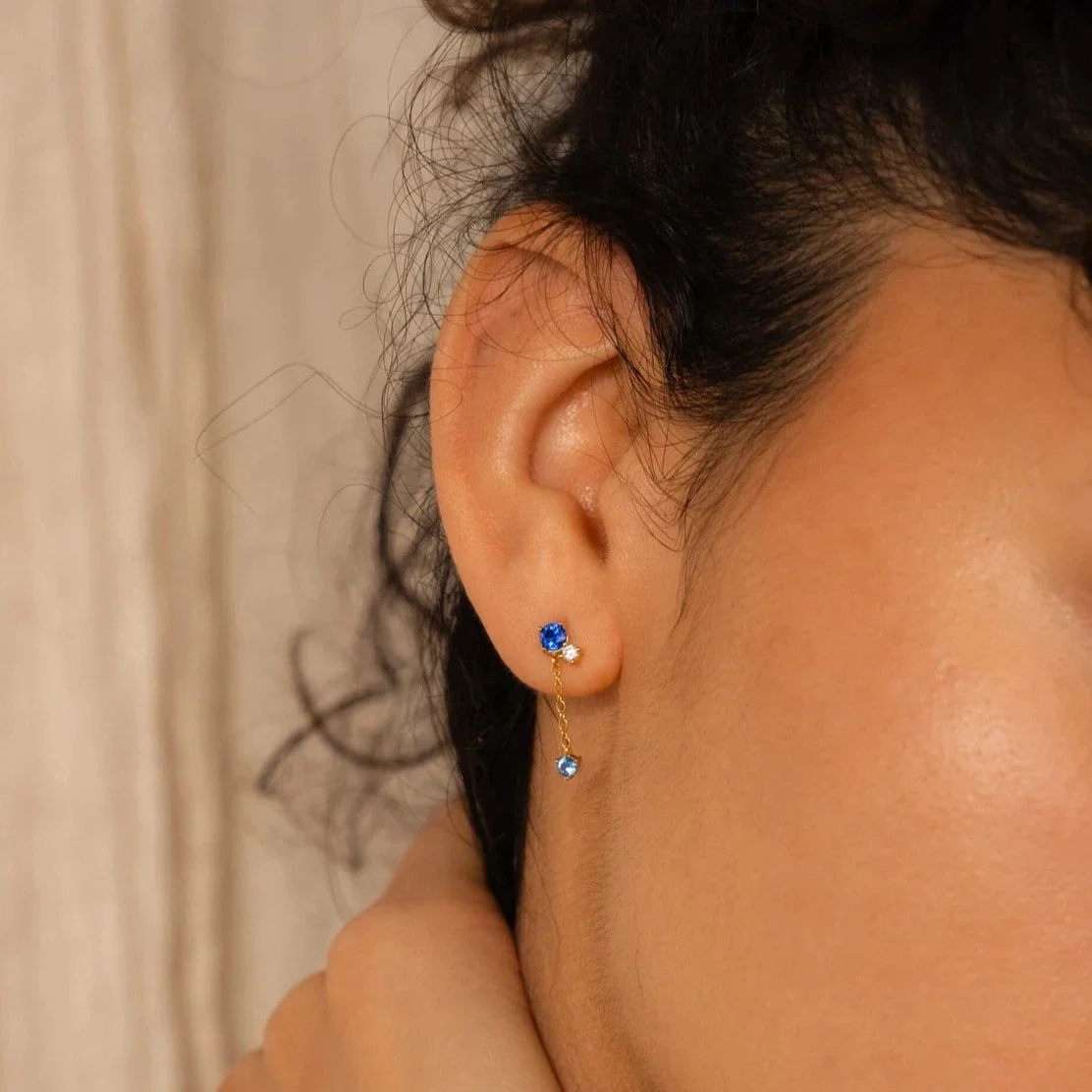Sapphire Diamond Drop Earrings - Image 2