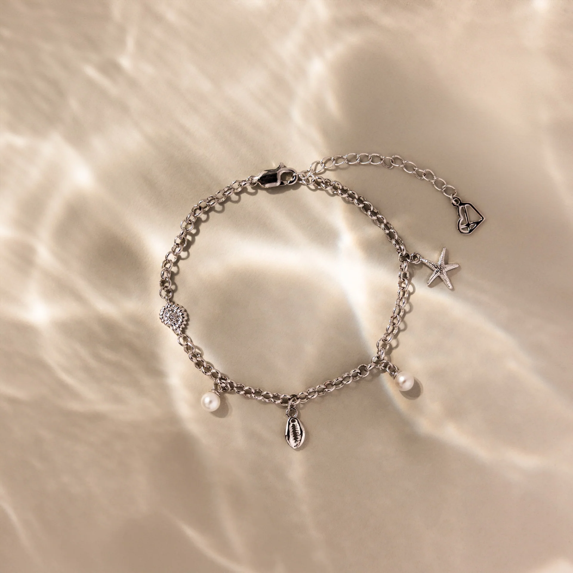 Seaside Pearl Charm Bracelet in Silver