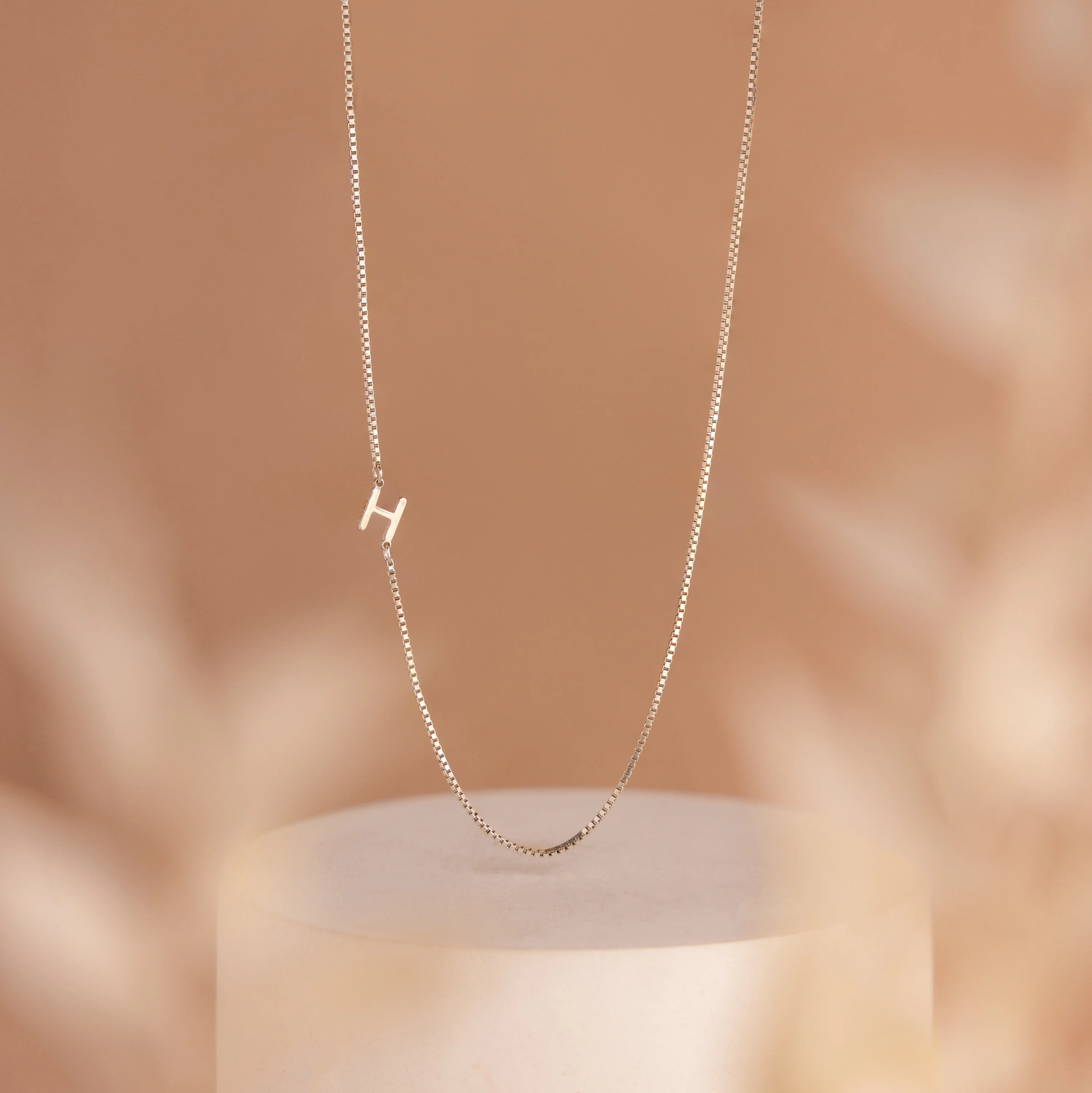 Sideways Initial Necklace in Box Chain - Image 5
