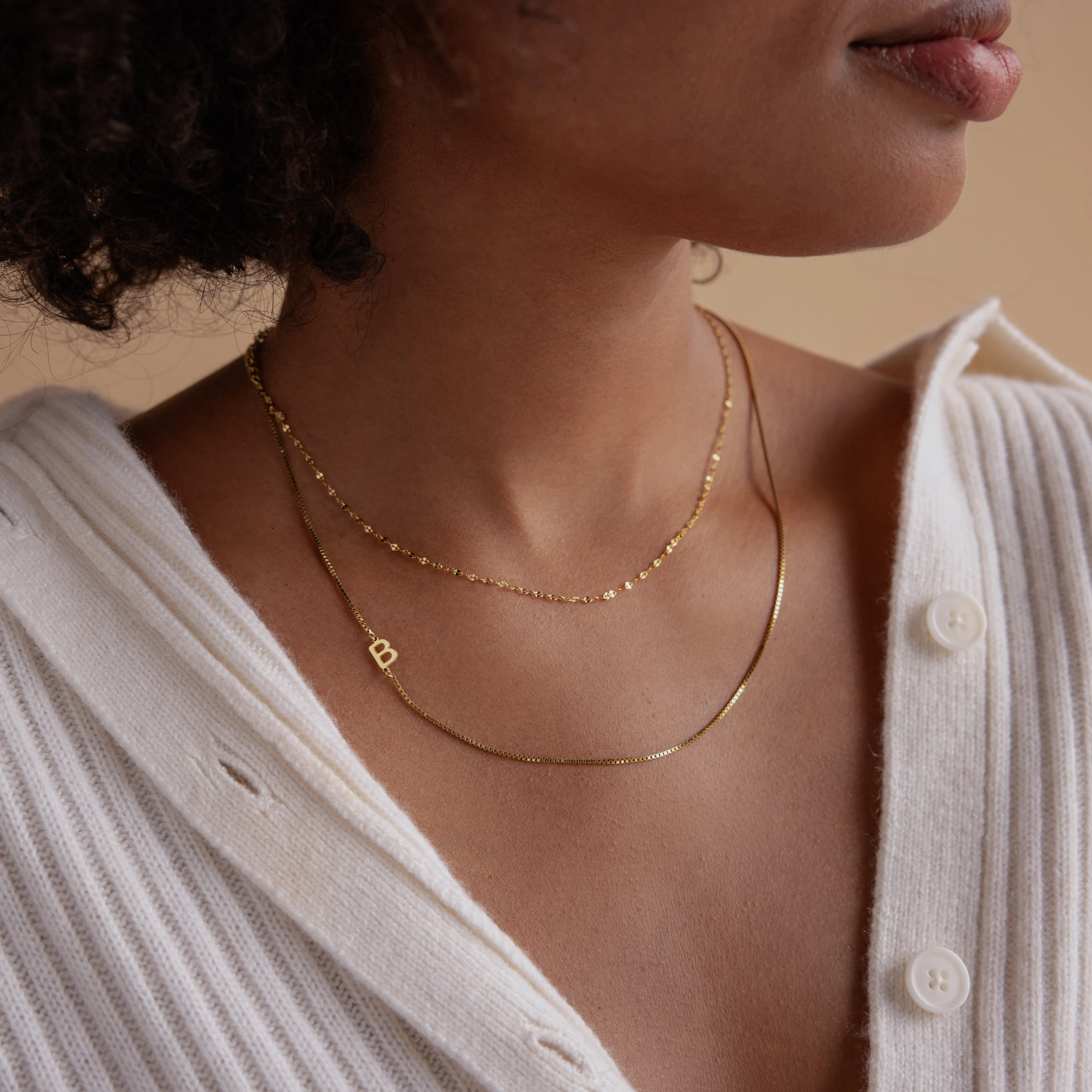 Sideways Initial Necklace in Box Chain - Image 6