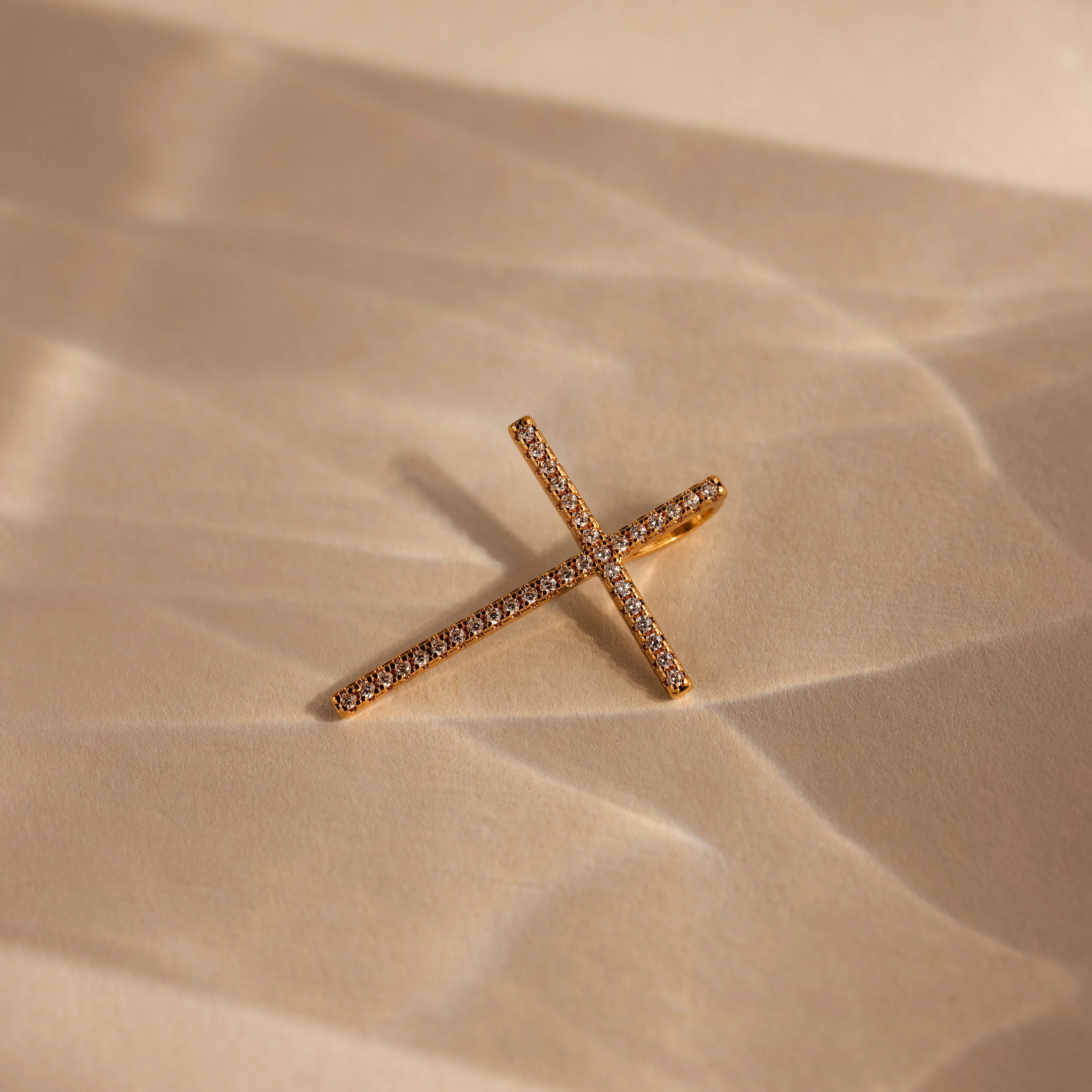 Skinny Pave Cross Charm in 18K Gold - Image 5