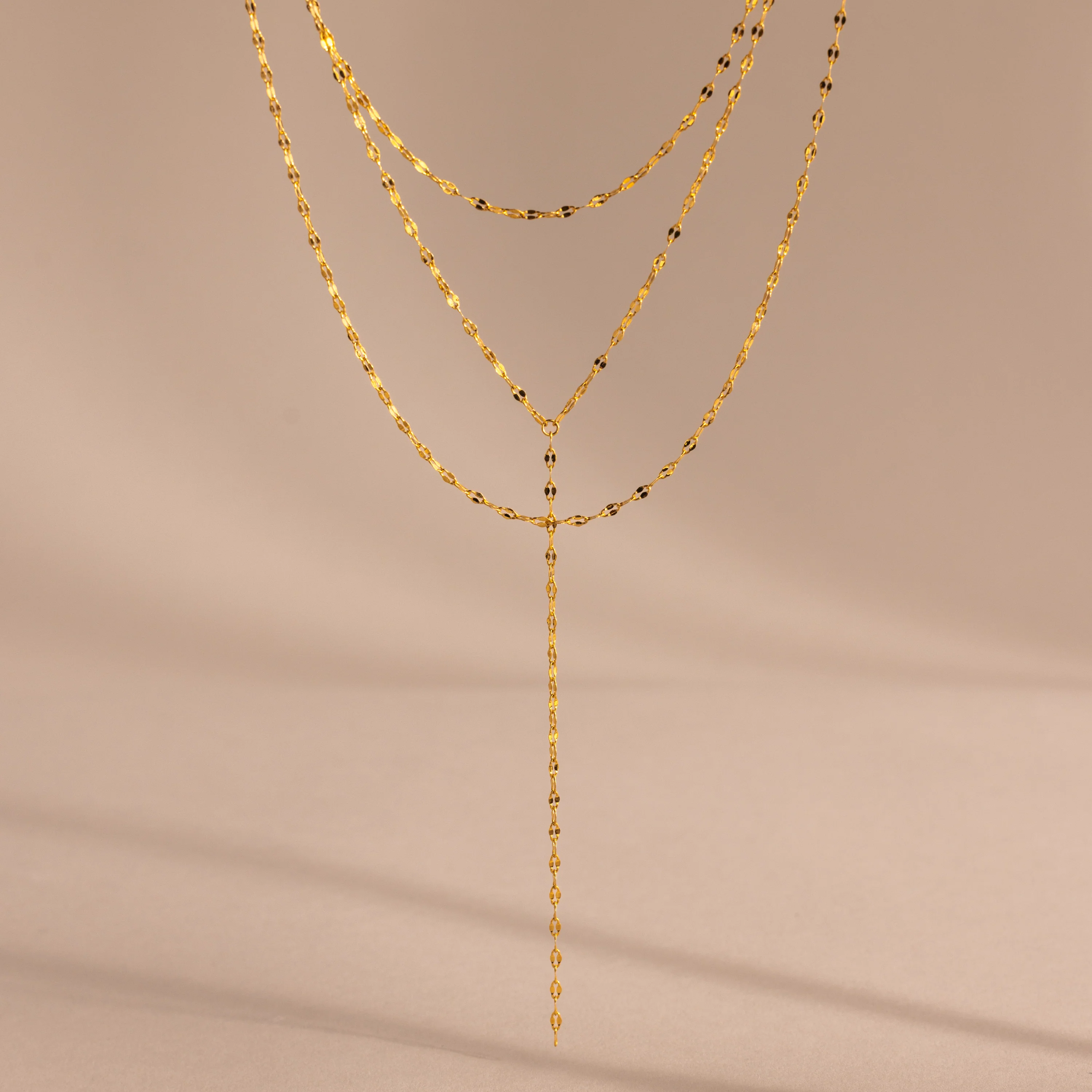 Sparkling Layered Lariat Necklace in 18K Gold - Image 2