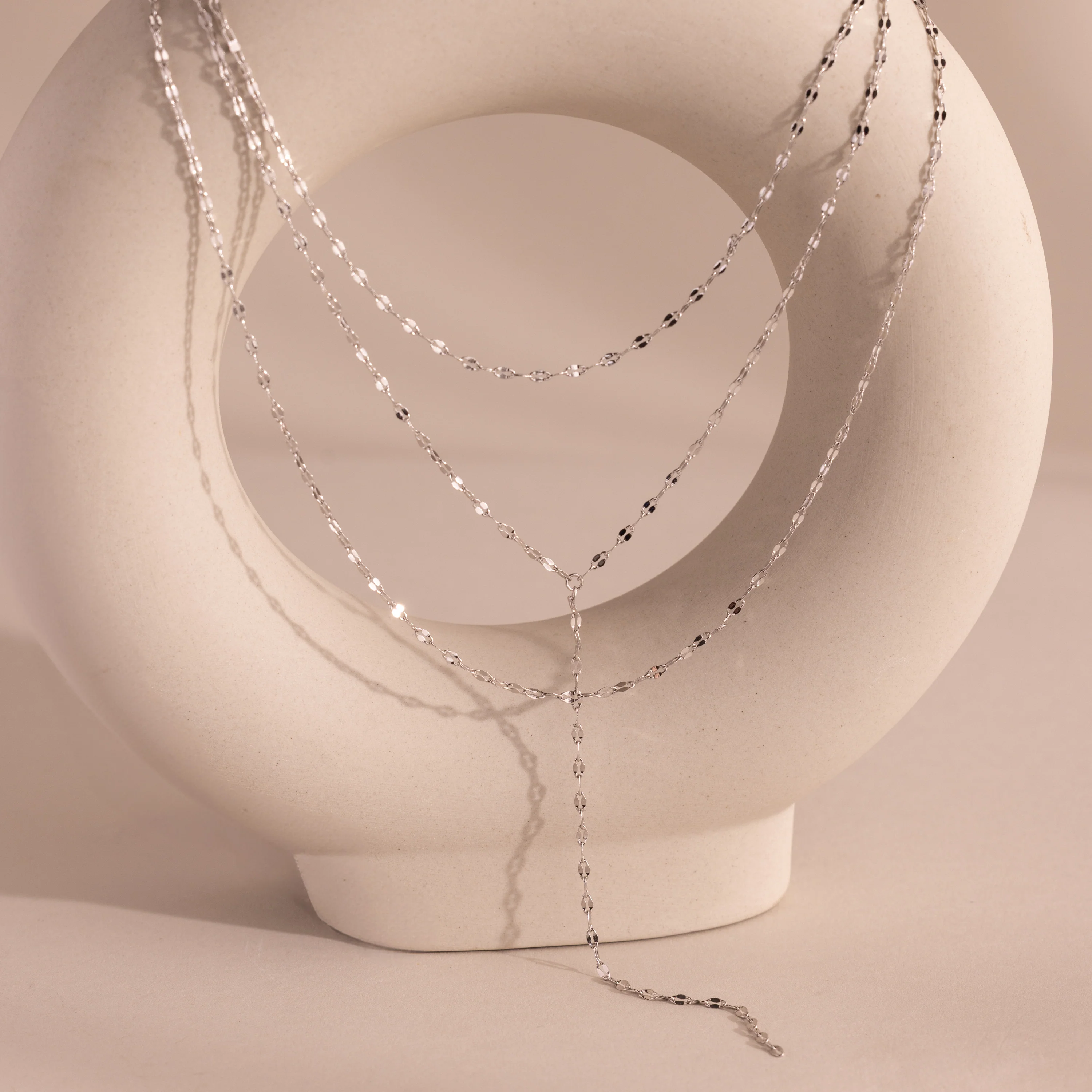 Sparkling Layered Lariat Necklace in Silver - Image 2