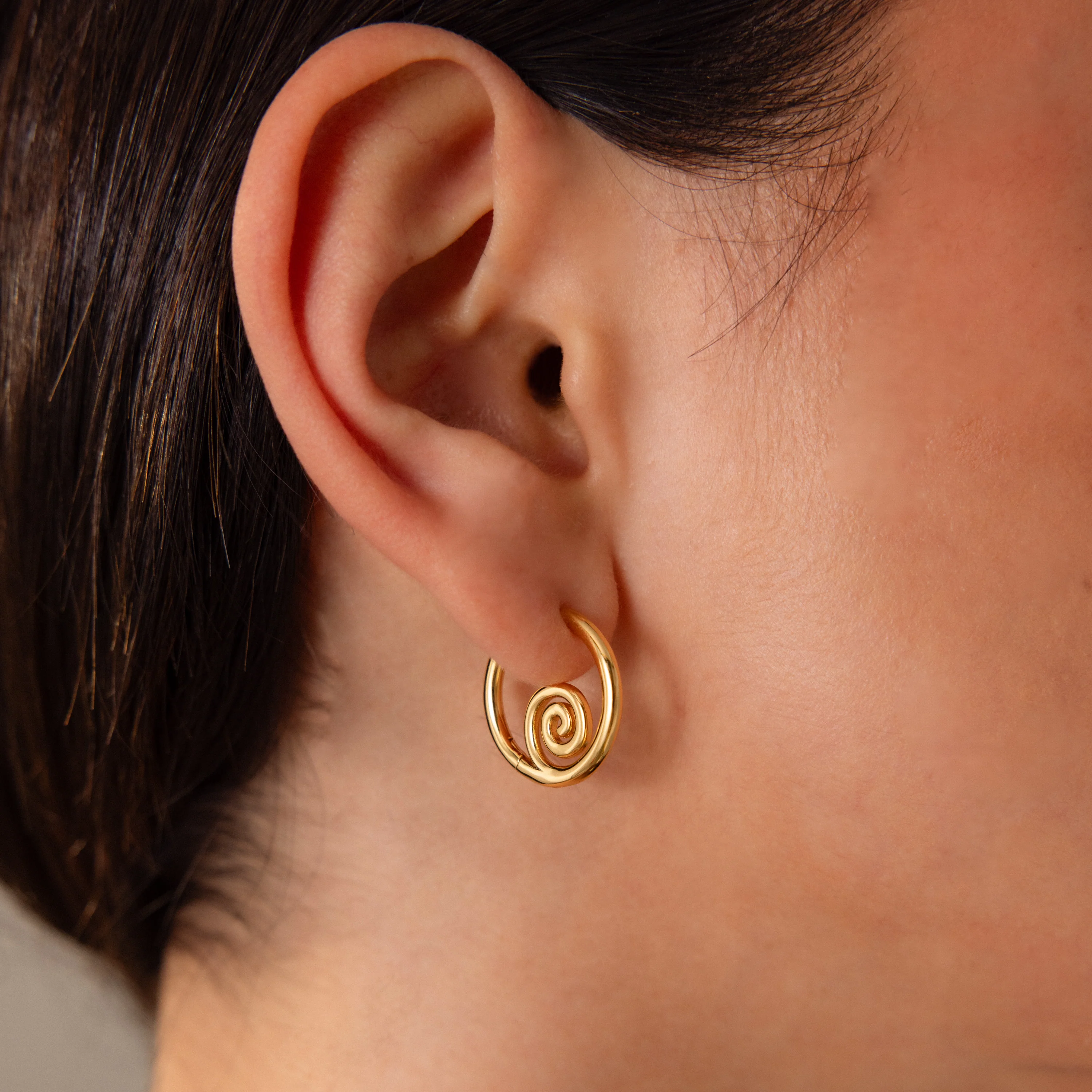 Spiral Swirl Hoops in 18K Gold - Image 2