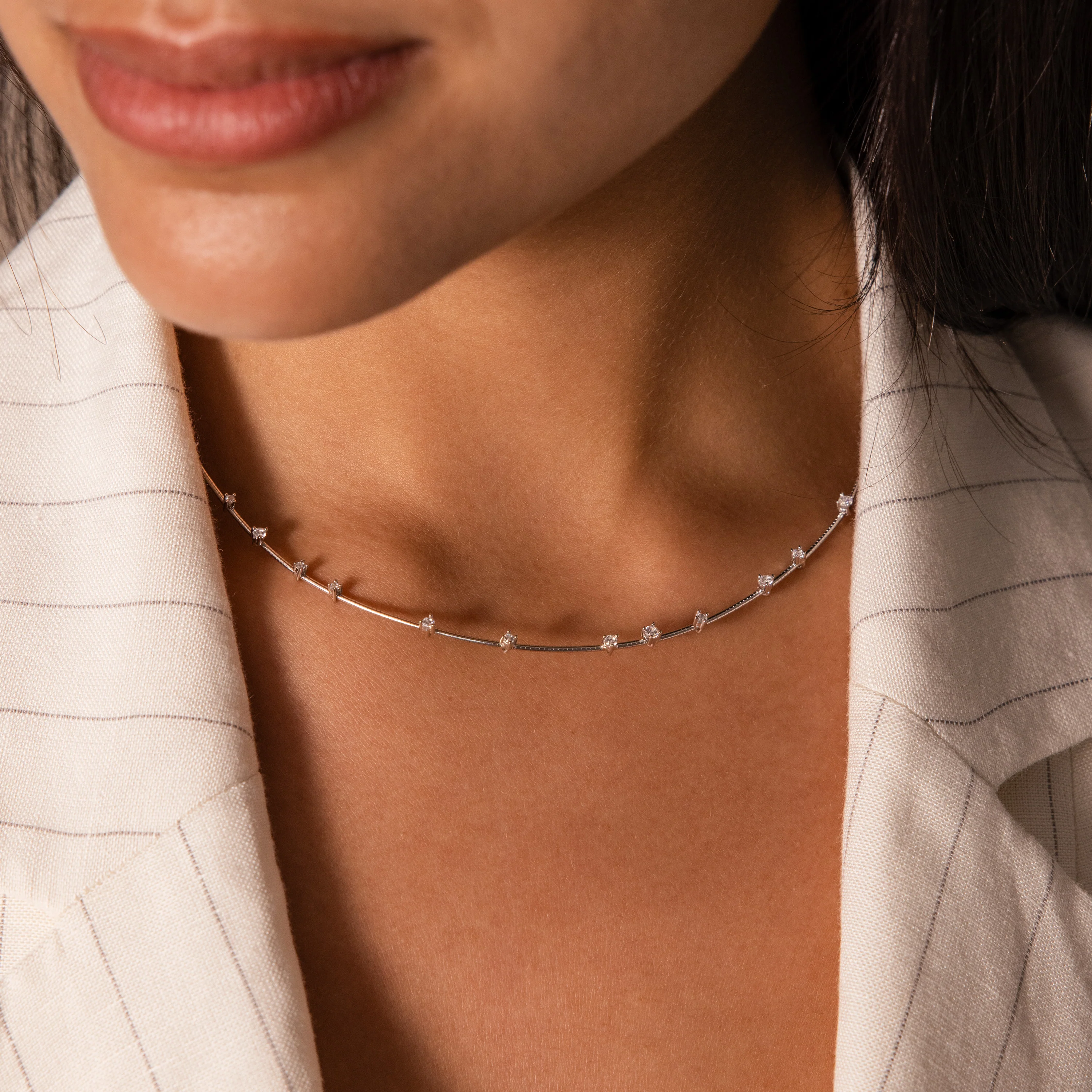 Sprinkle Diamond Necklace in Silver - Image 2