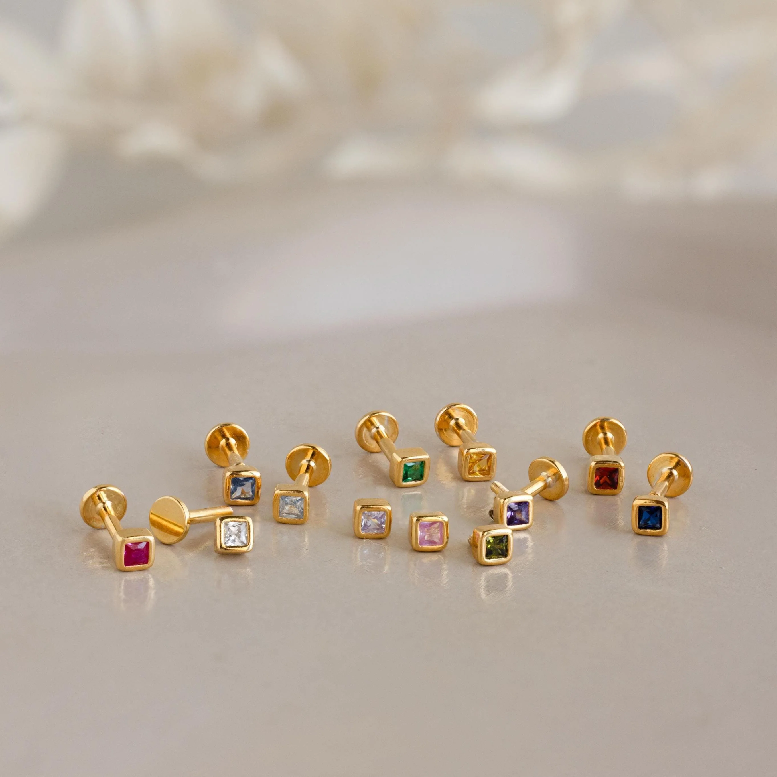 Square Bezel Birthstone Flatback Studs - Image 16