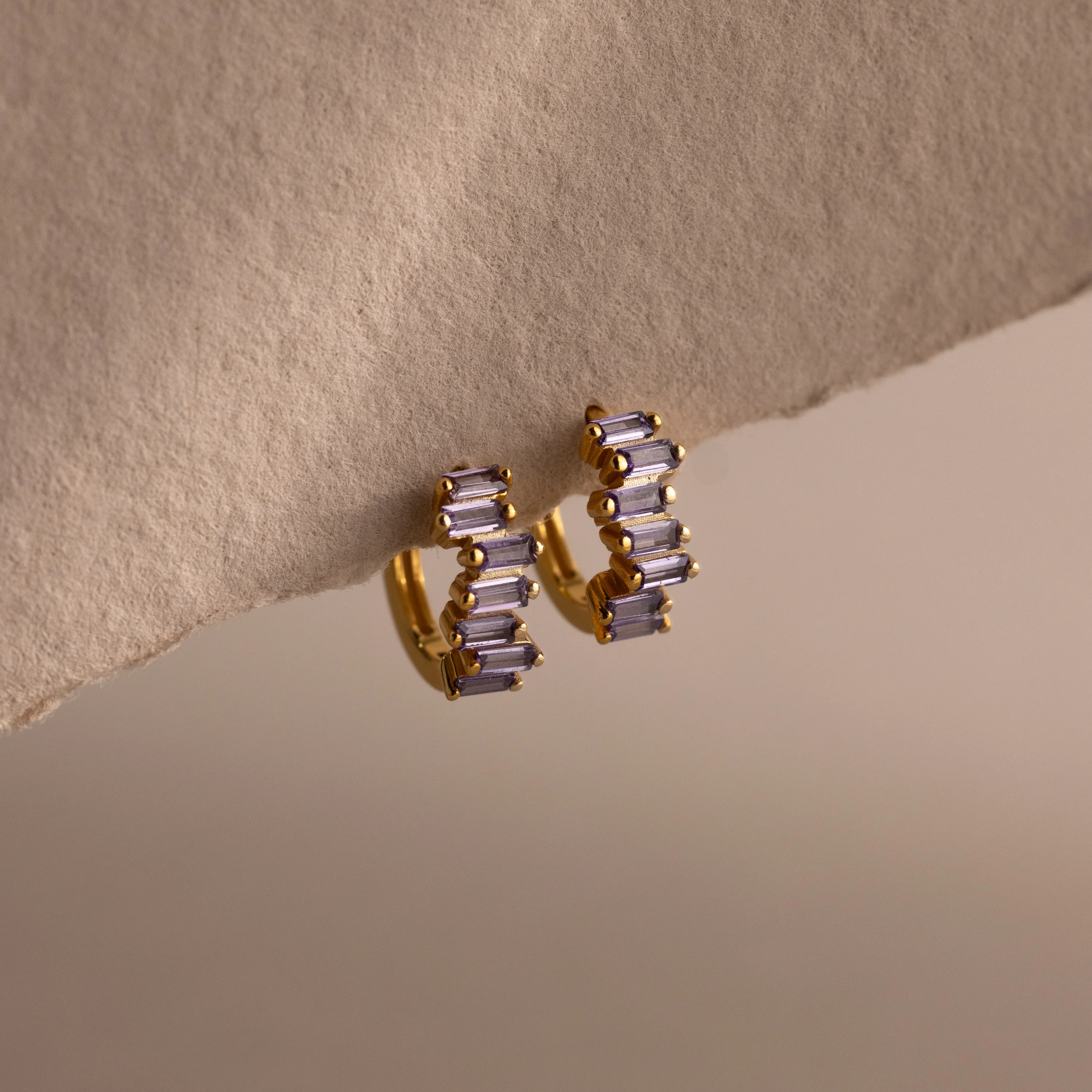 Staggered Baguette Alexandrite Huggies