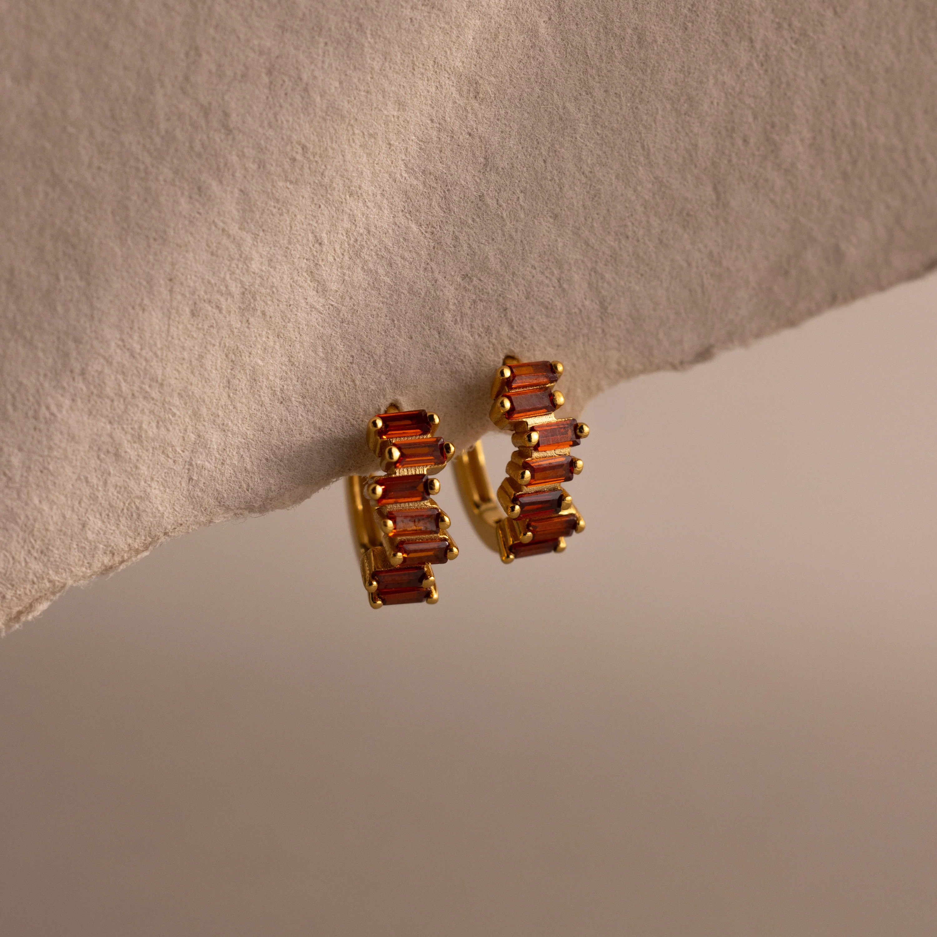 Staggered Baguette Garnet Huggies