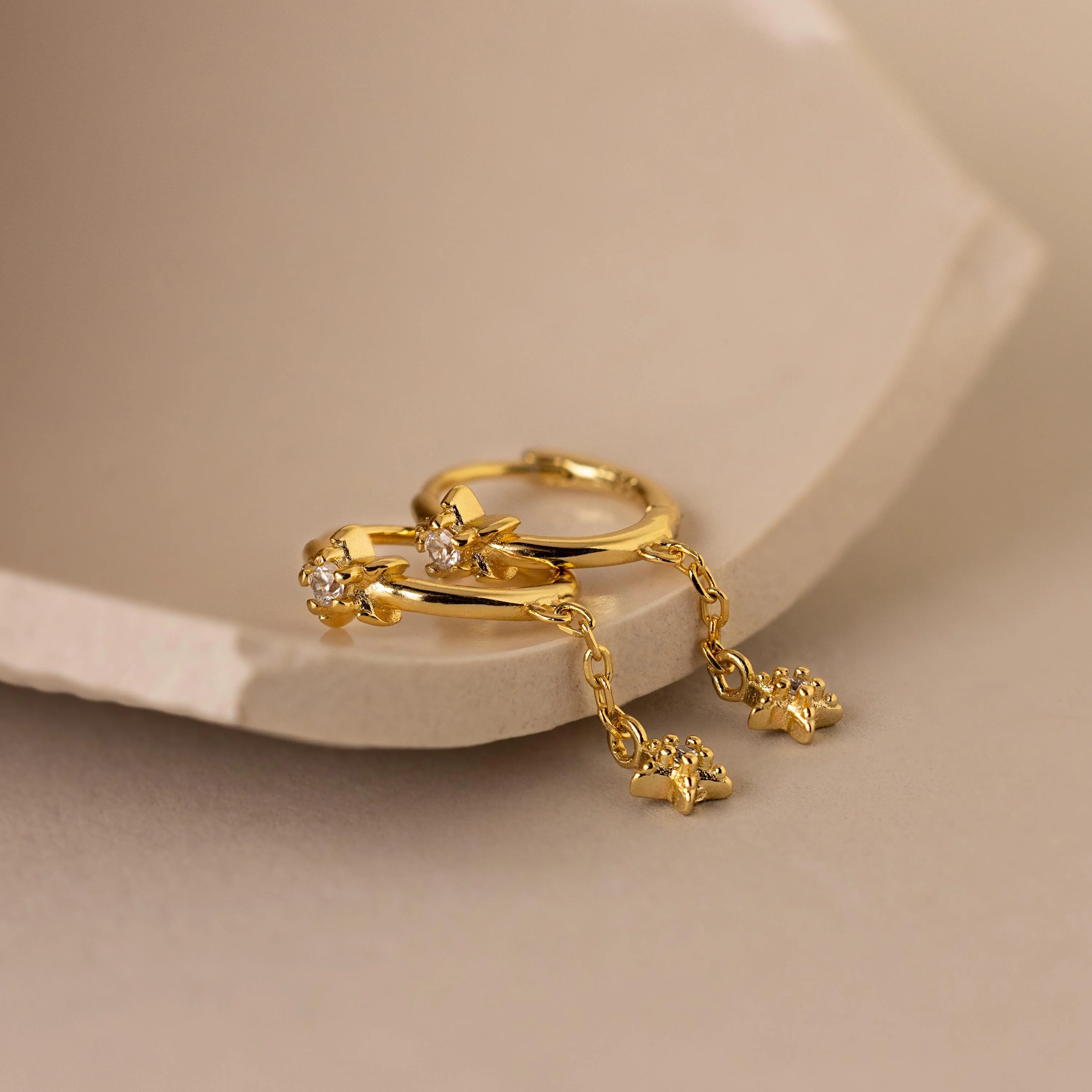 Star Drop Chain Huggies in 18K Gold - Image 7