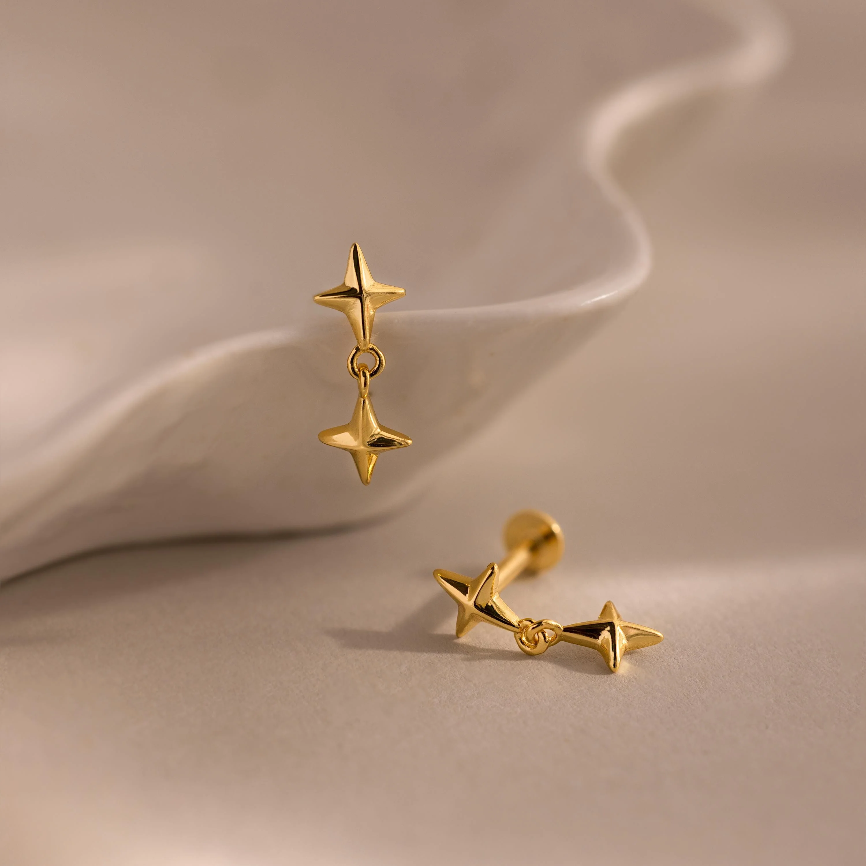Star Drop Flatback Studs in 18K Gold
