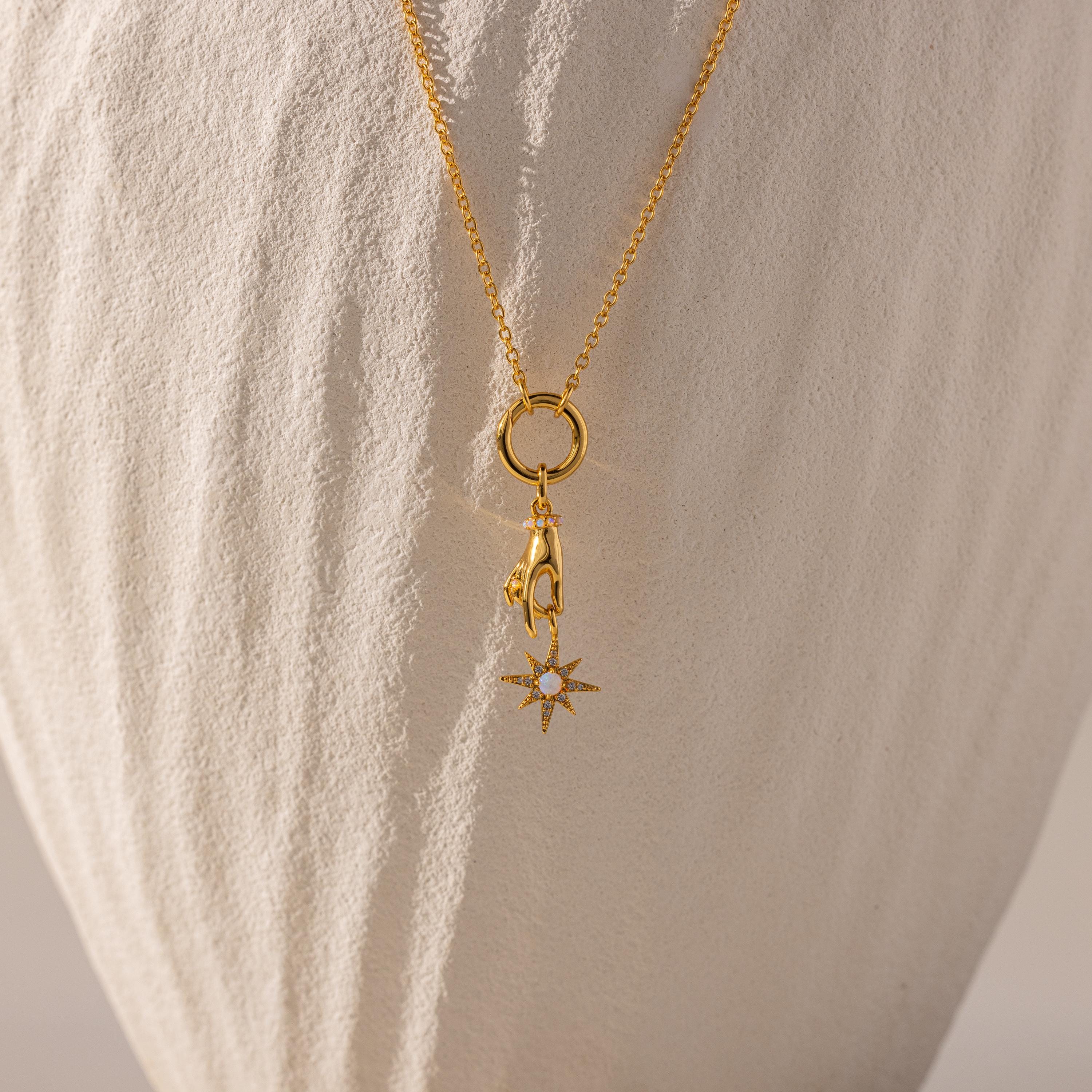 Star Opal Hand Charm in 18K Gold - Image 3