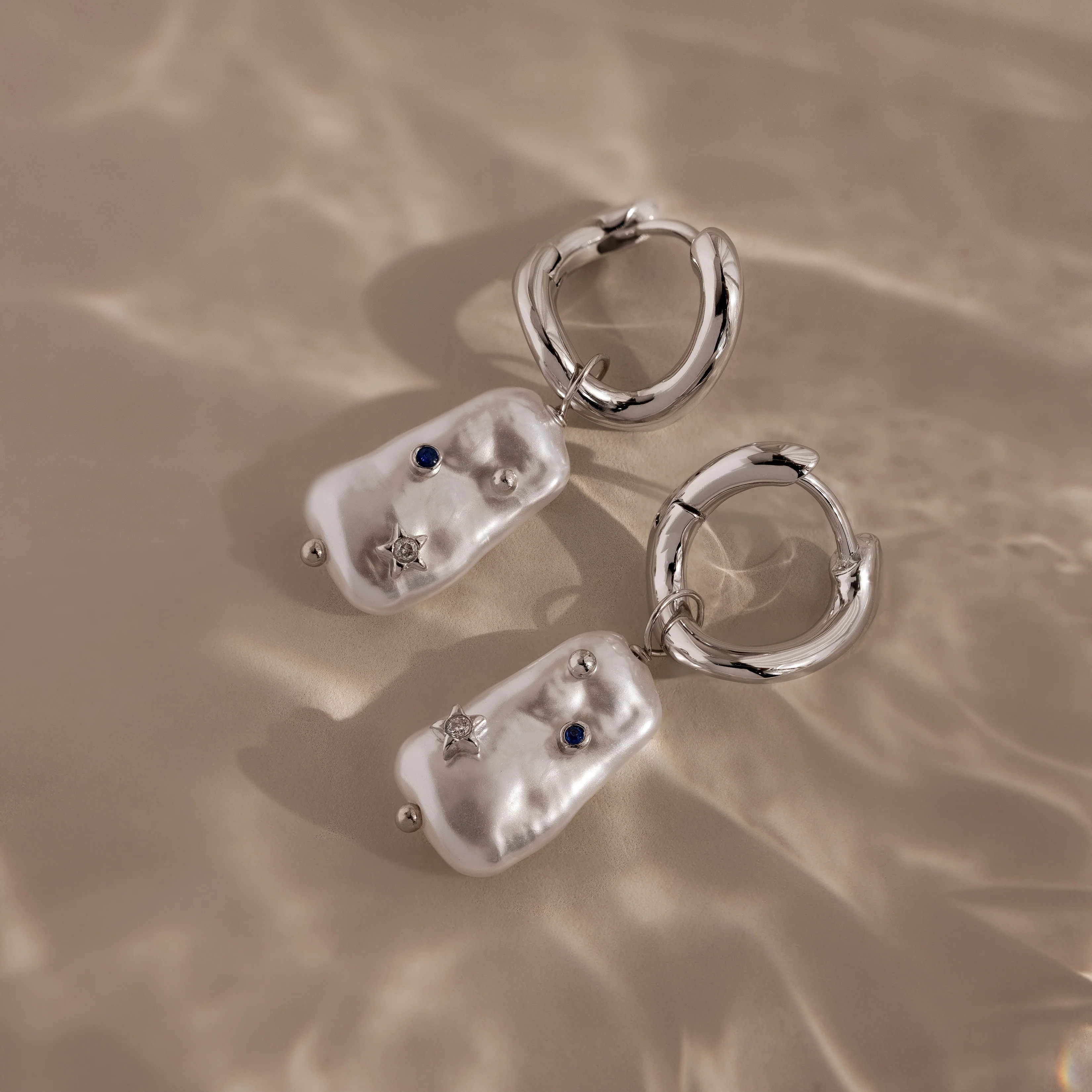 Starry Baroque Pearl Charm Hoops in Silver - Image 7
