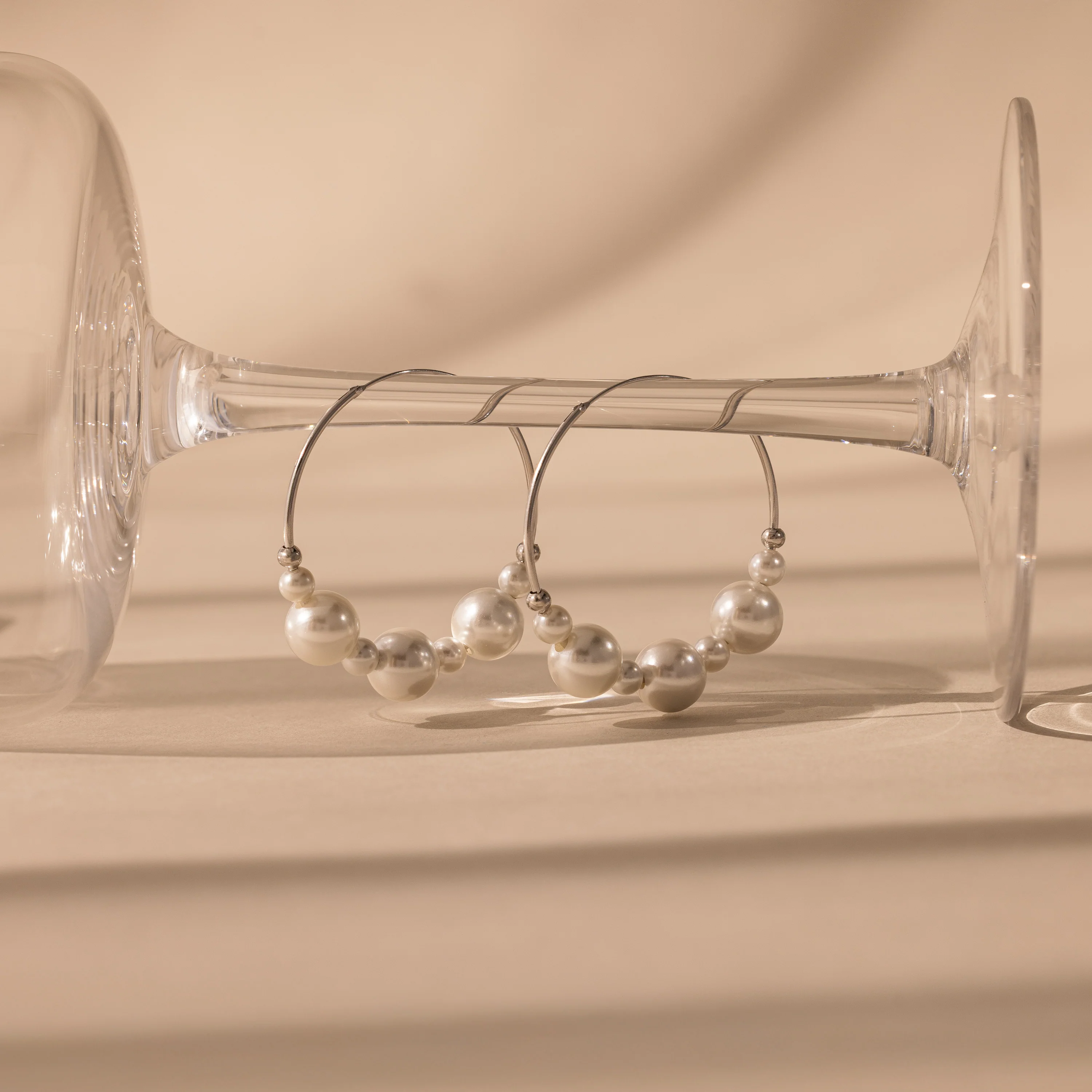 Statement Pearl Hoops in Silver - Image 3