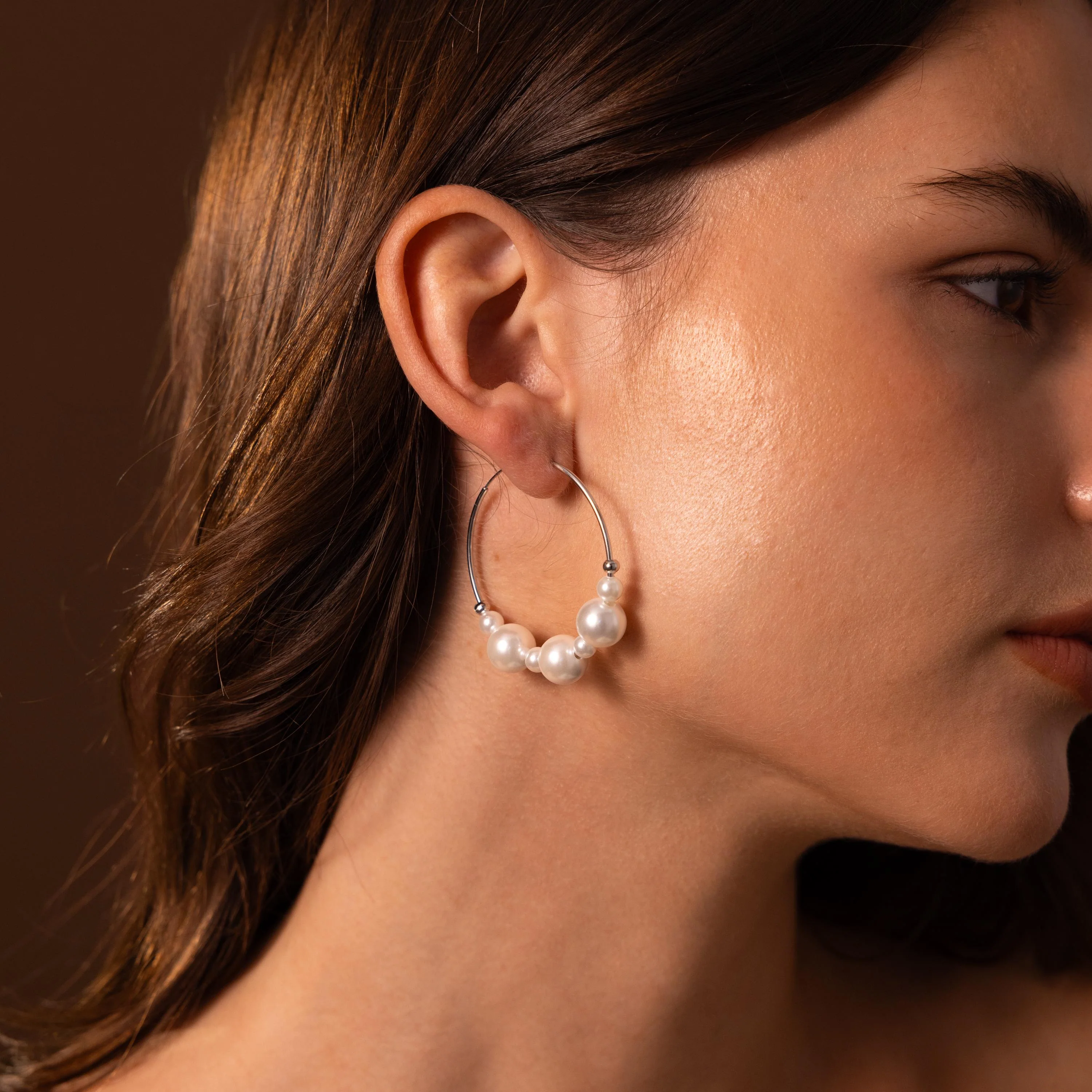 Statement Pearl Hoops in Silver - Image 6