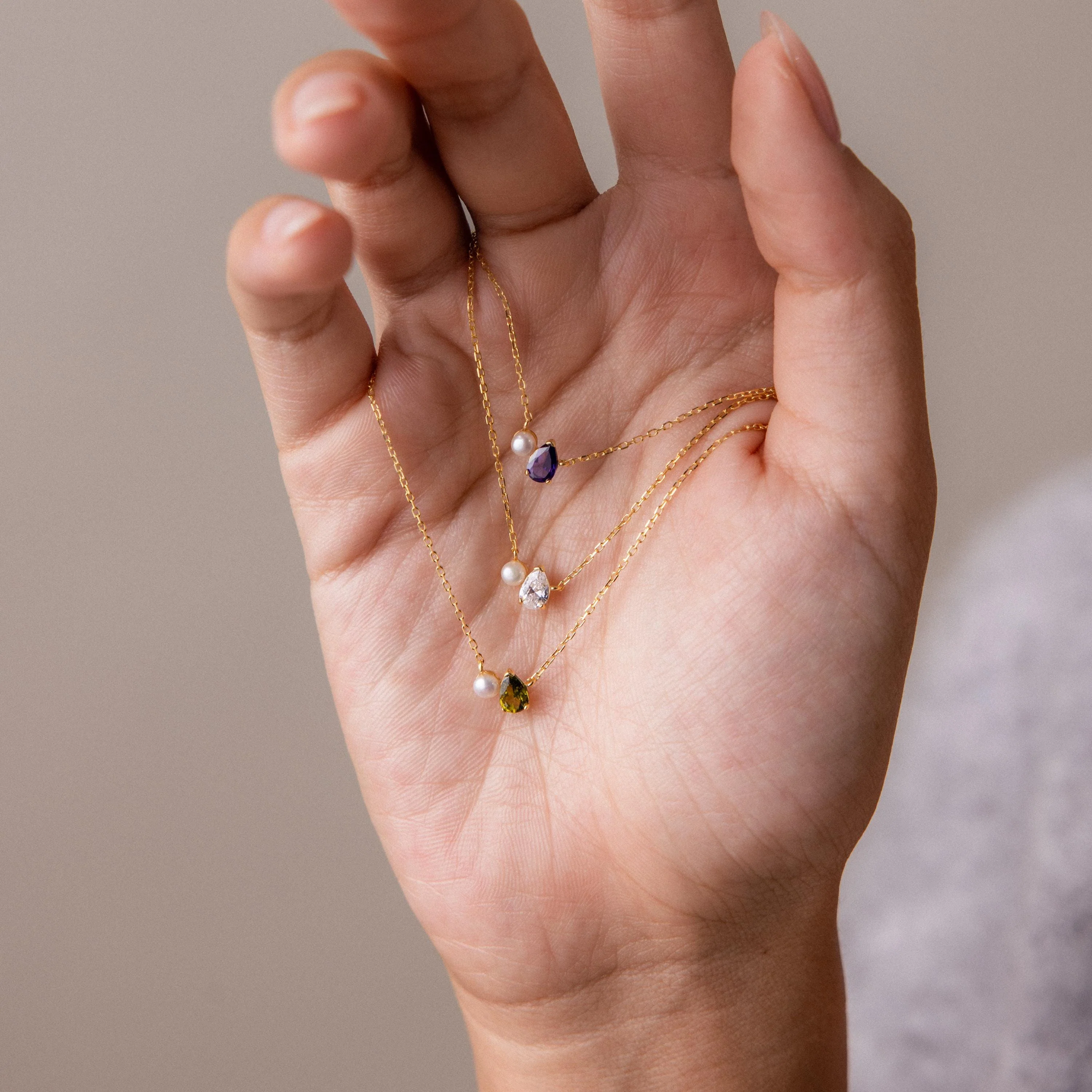 Teardrop Birthstone & Pearl Necklace - Image 10