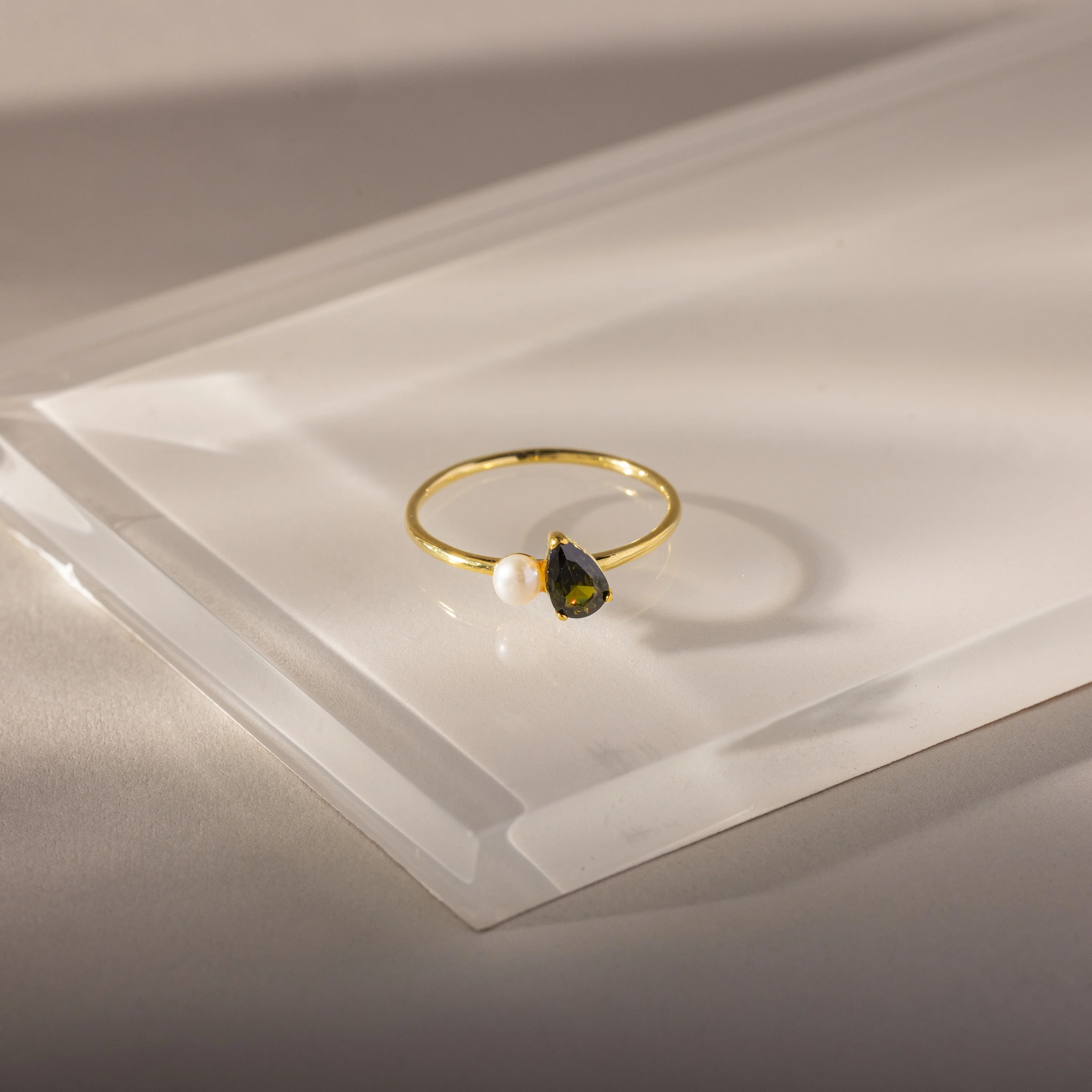 Teardrop Sapphire & Pearl Ring