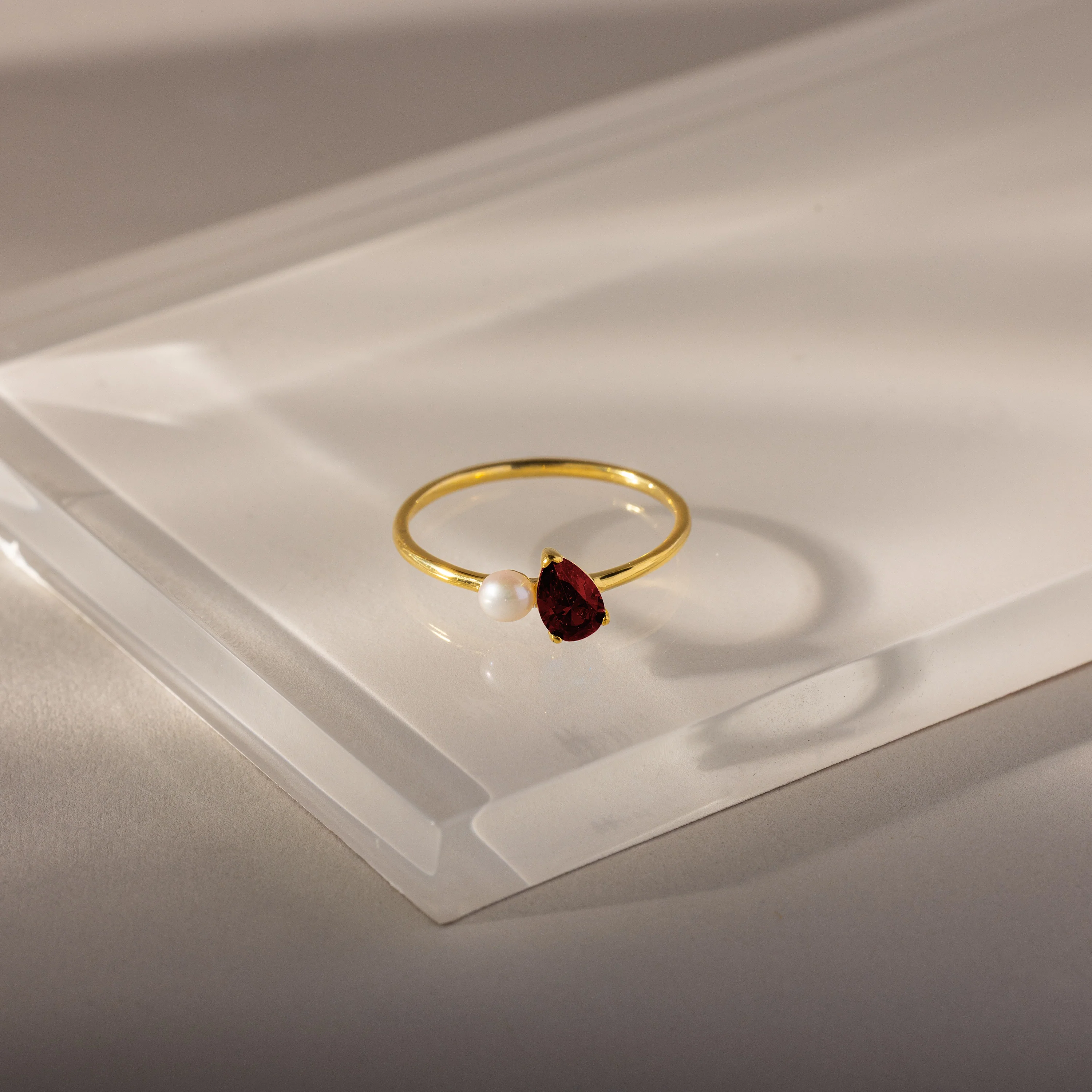 Teardrop Ruby & Pearl Ring