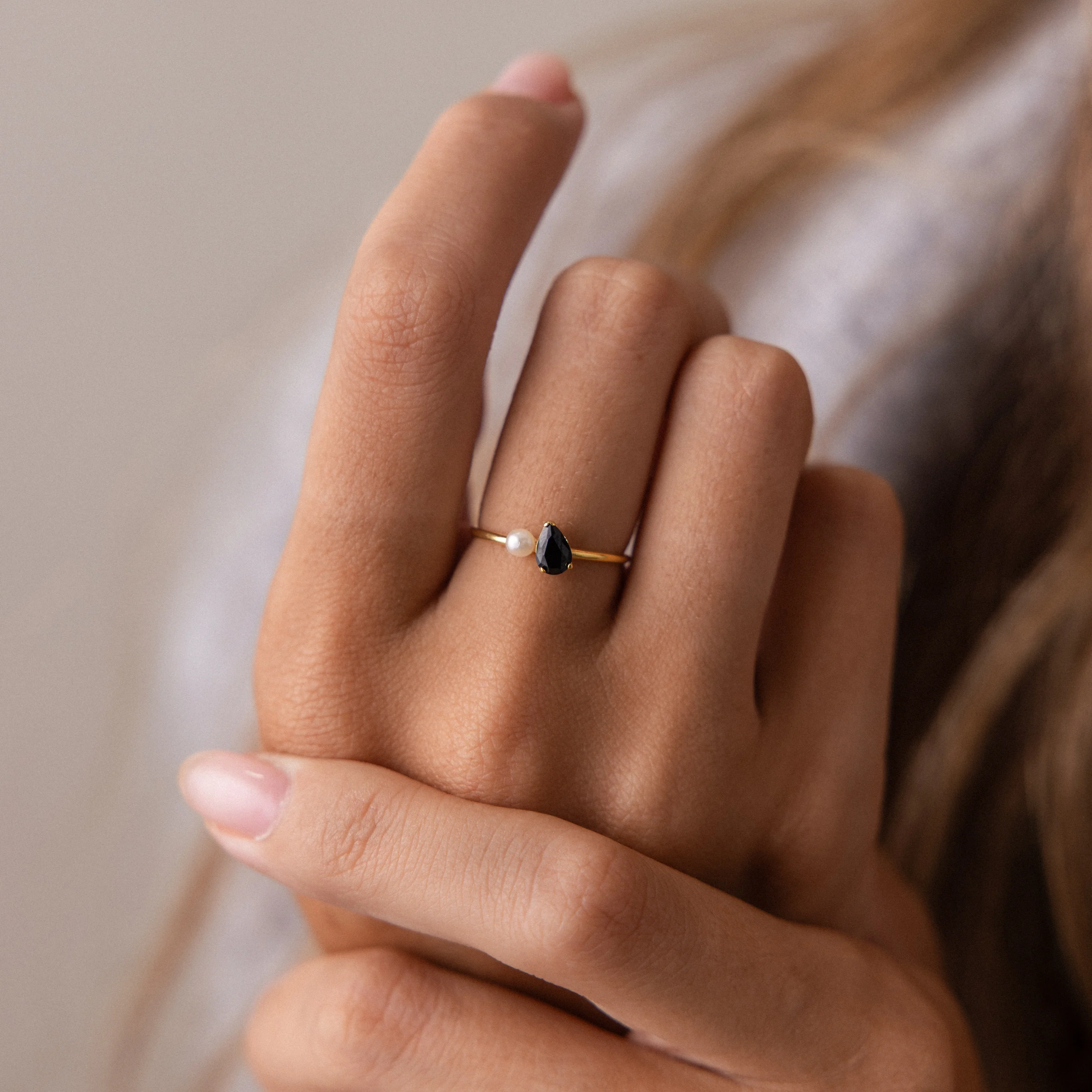 Teardrop Birthstone & Pearl Ring - Image 5