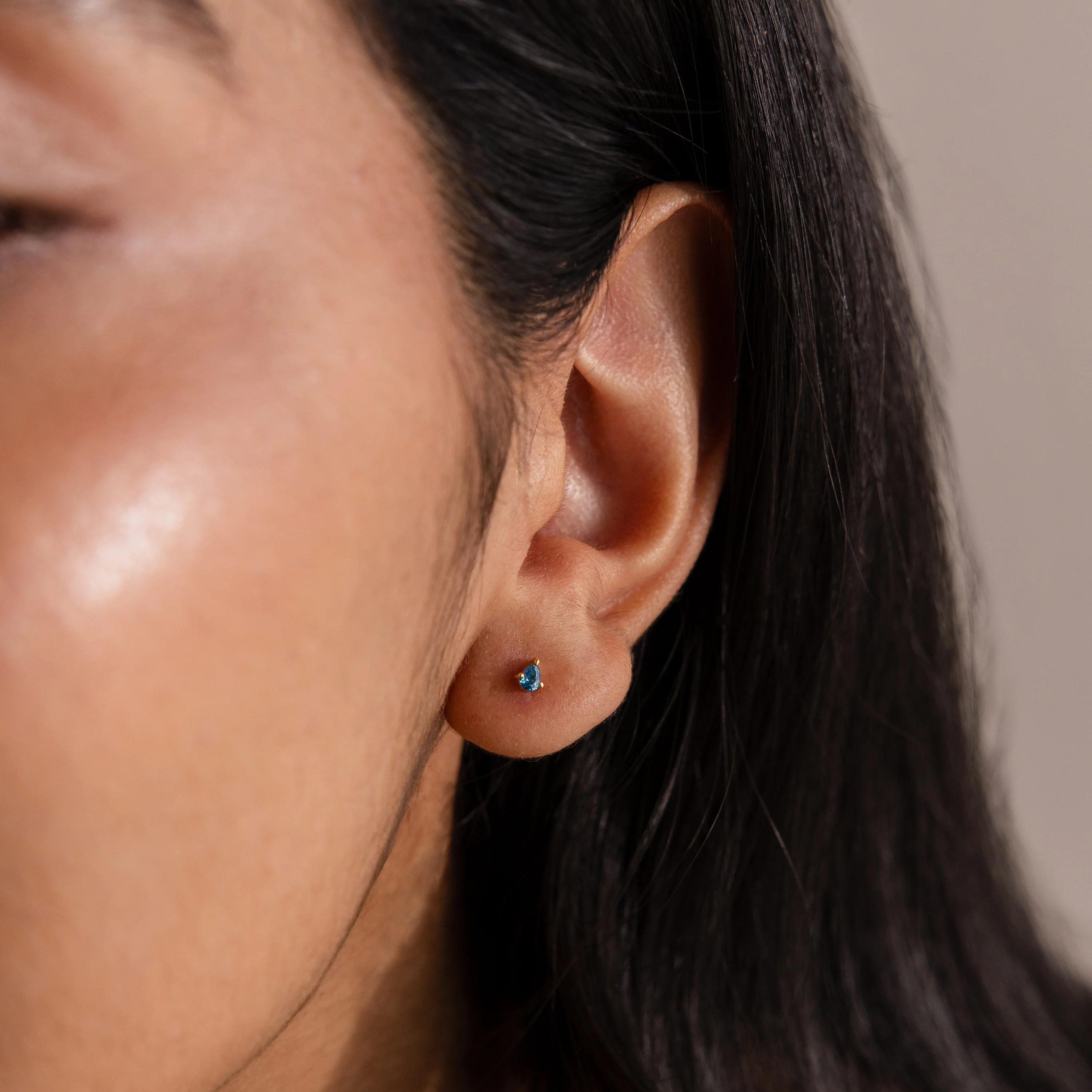 Teardrop Blue Zircon Flatback Studs - Image 2