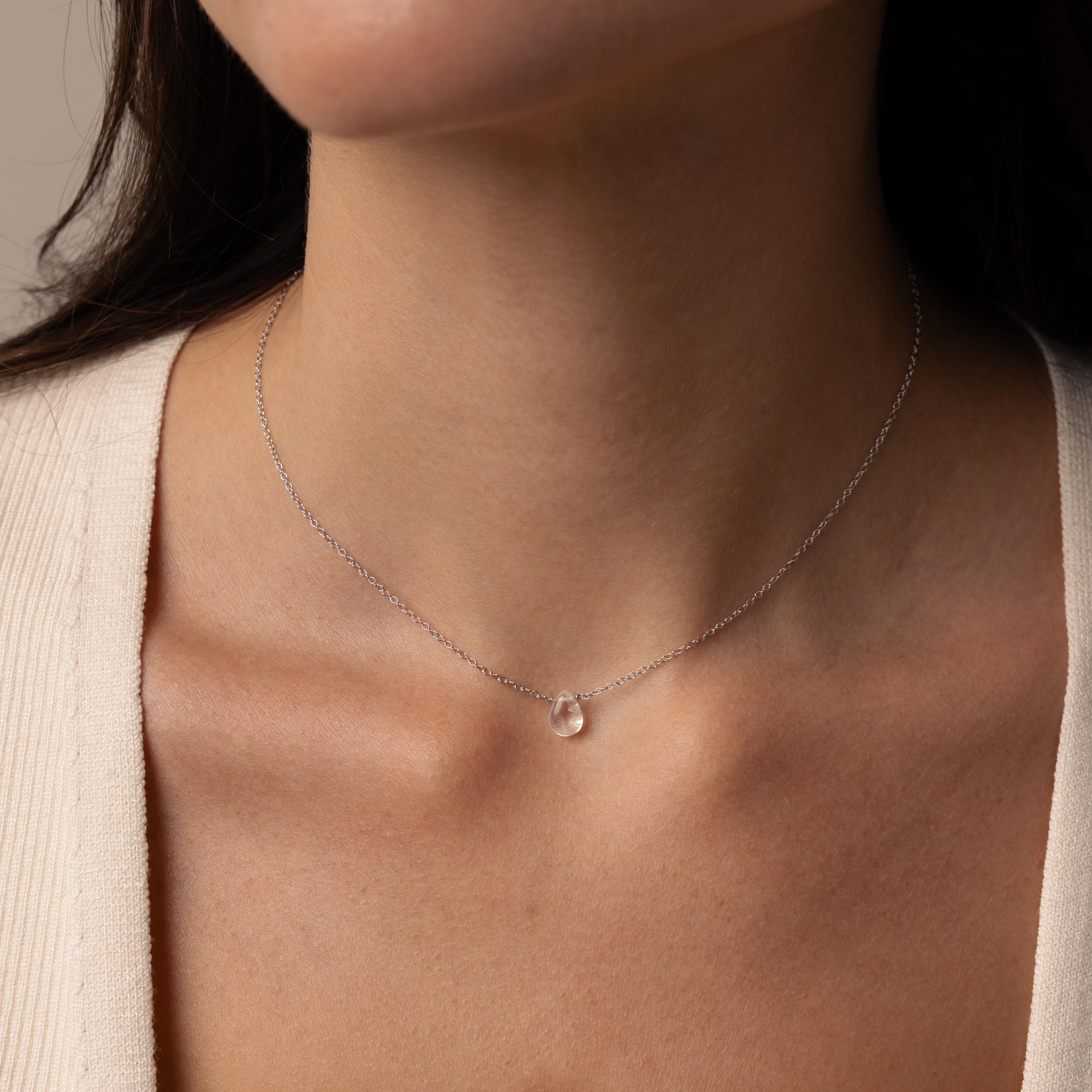 Teardrop Moonstone Necklace in Silver - Image 4