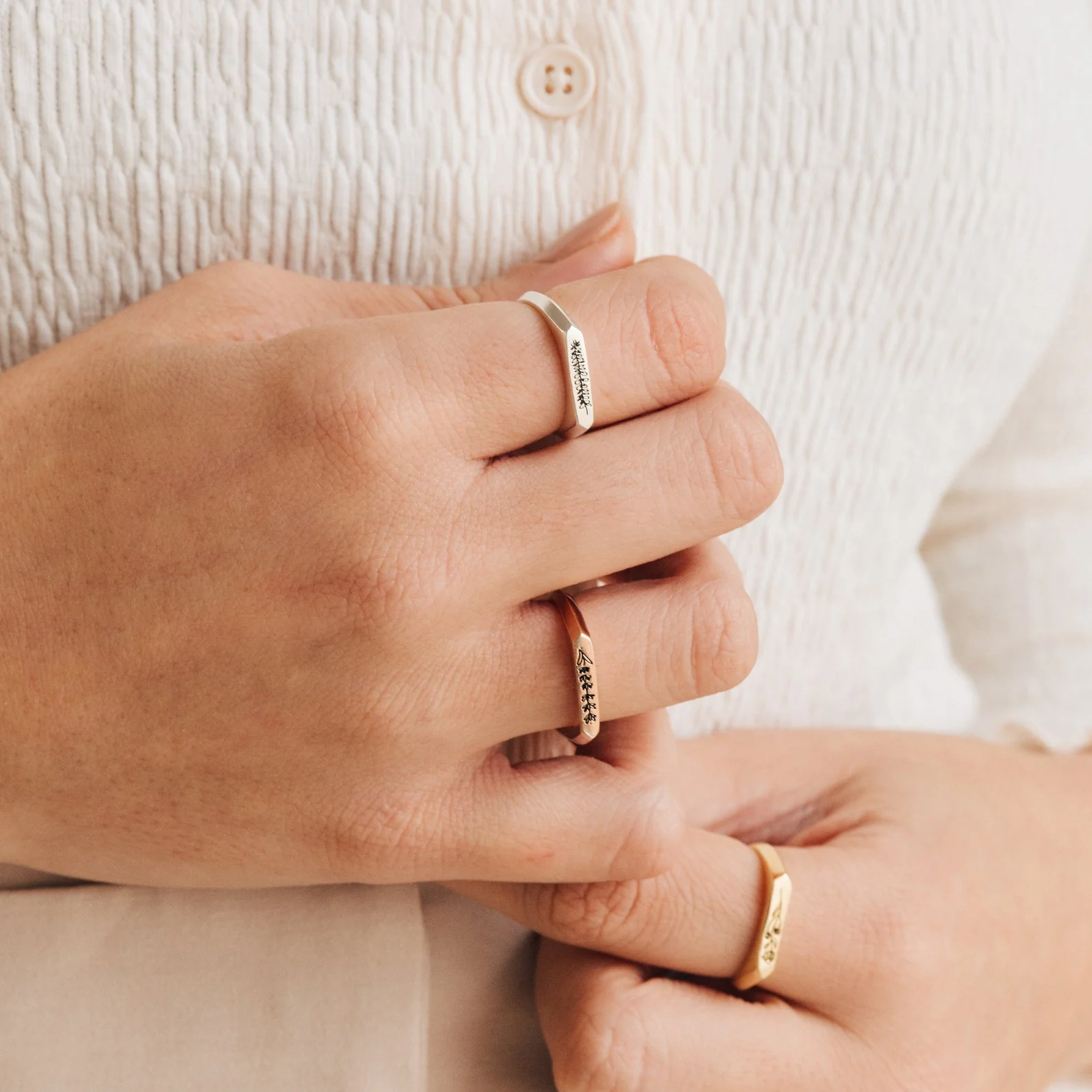 Thin Birth Flower Signet Ring - Image 4