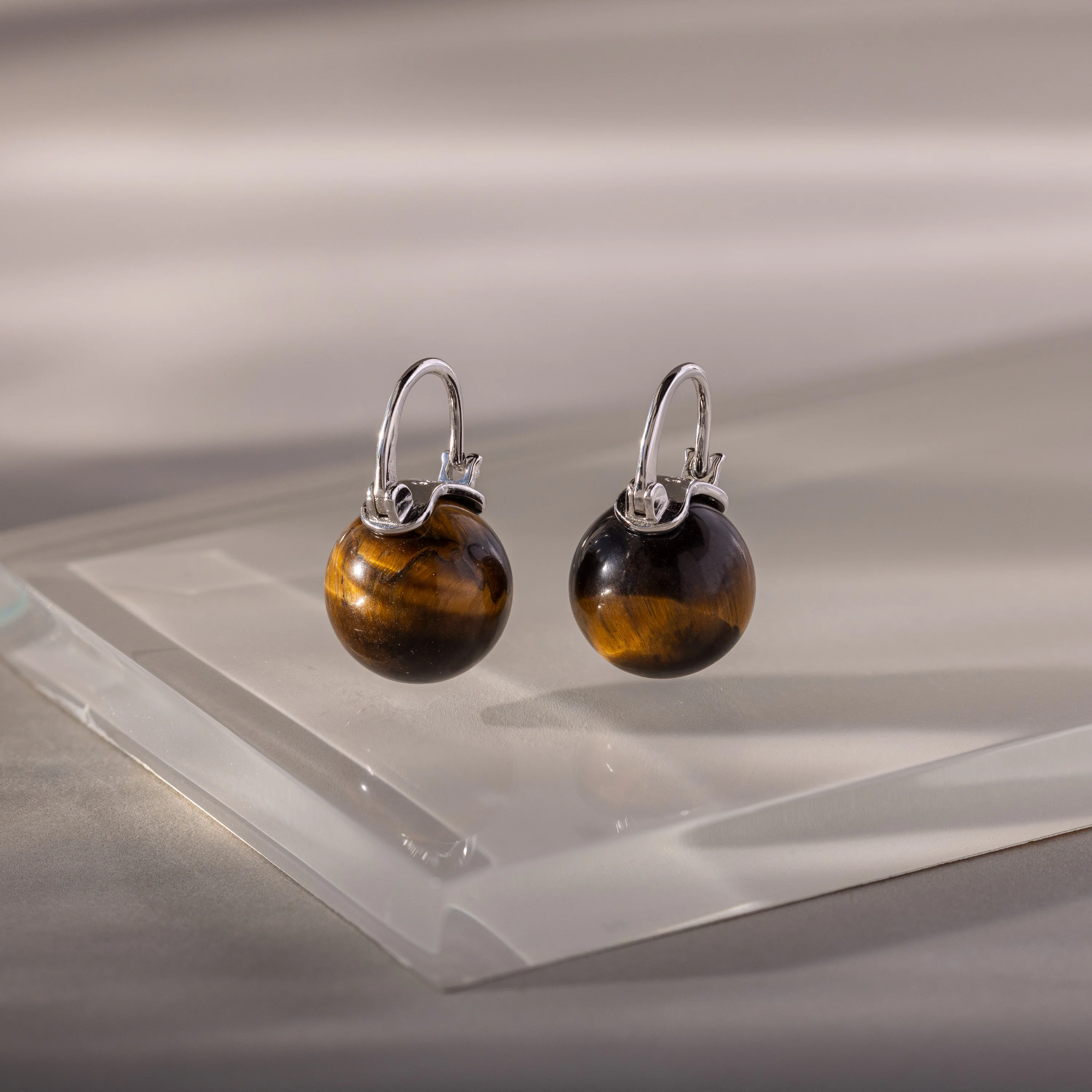 Tiger's Eye Dome Drop Earrings - Image 4