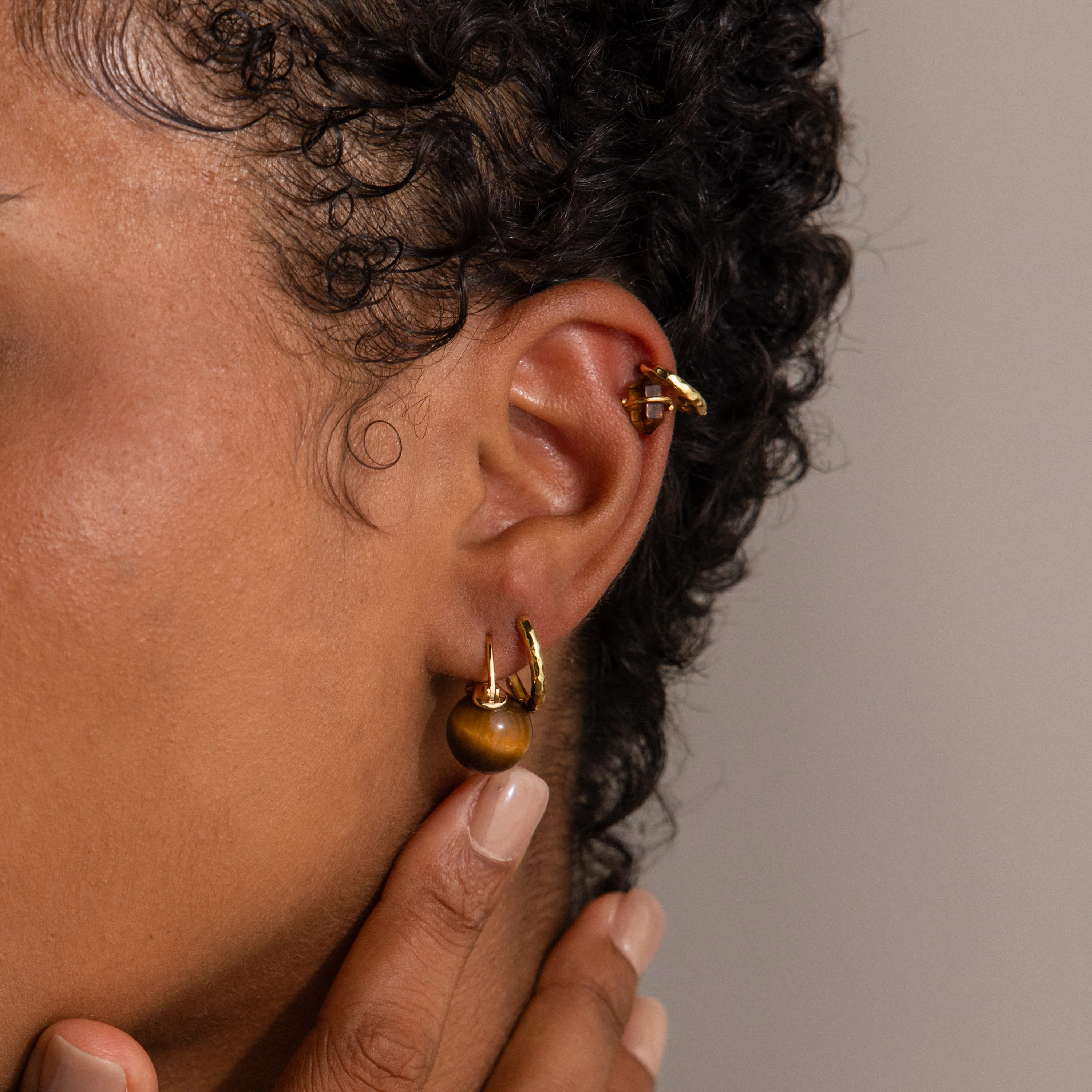 Tiger's Eye Dome Drop Earrings - Image 7