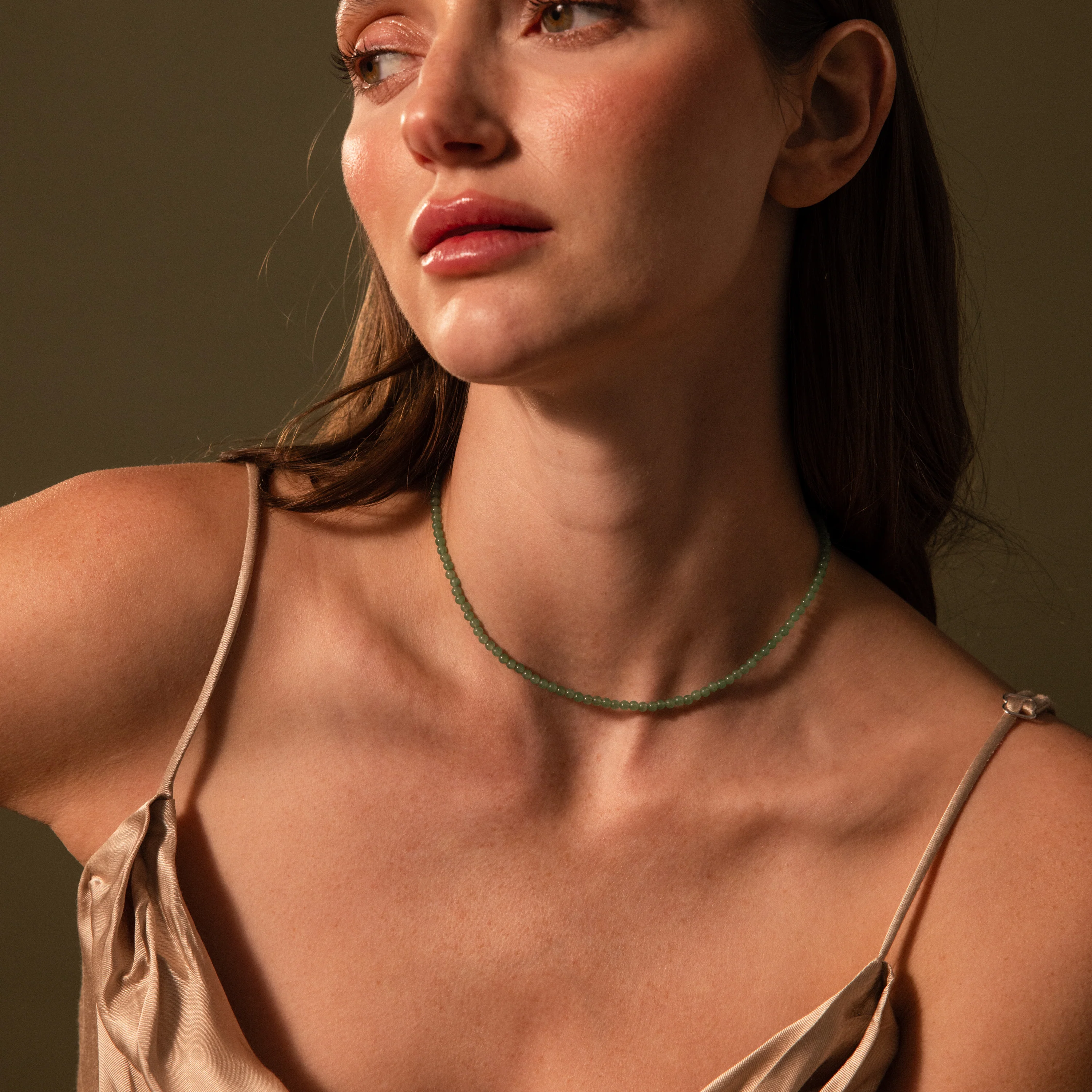 Tiny Aventurine Choker Necklace in Silver - Image 4