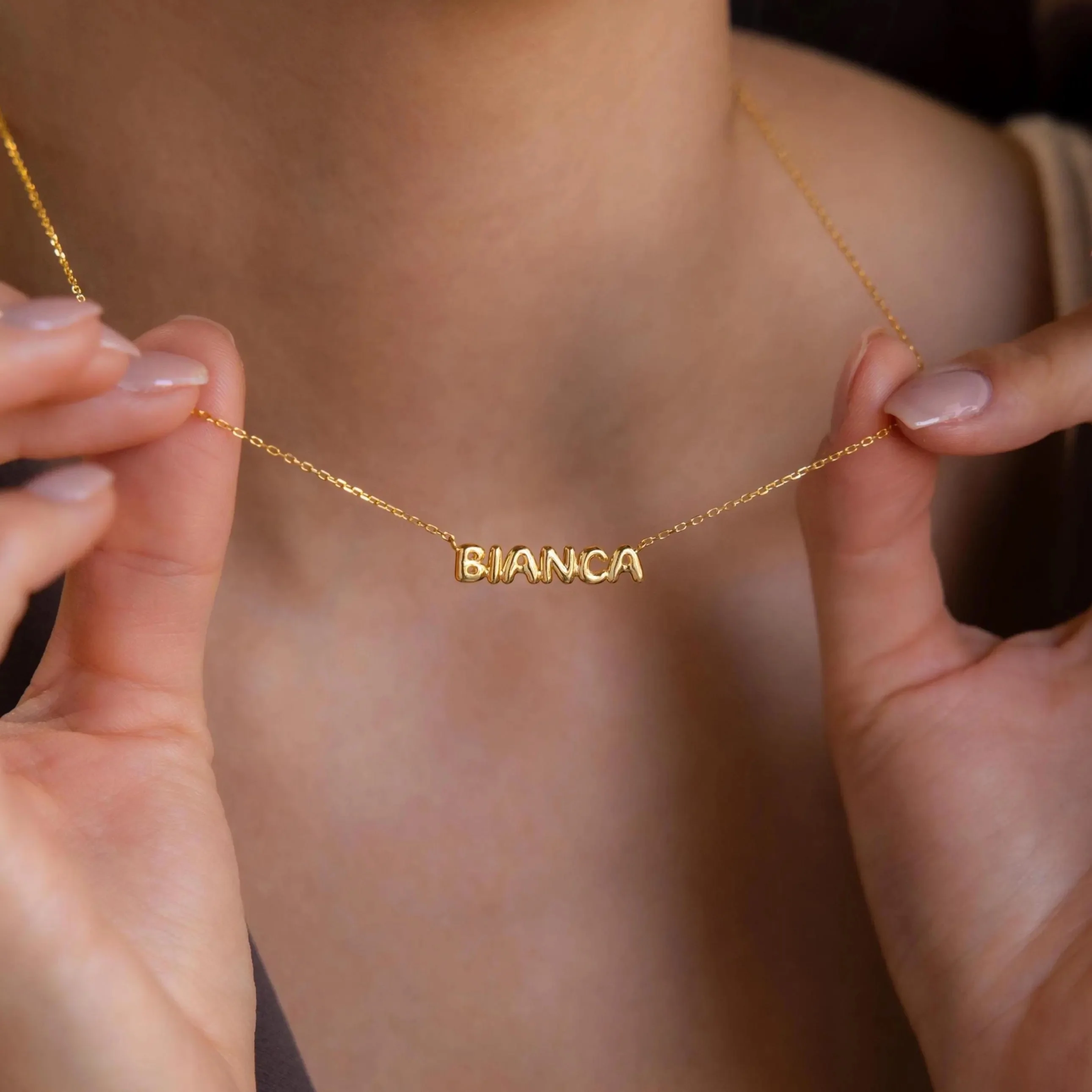 Tiny Bubble Name Necklace in 18K Gold - Image 2
