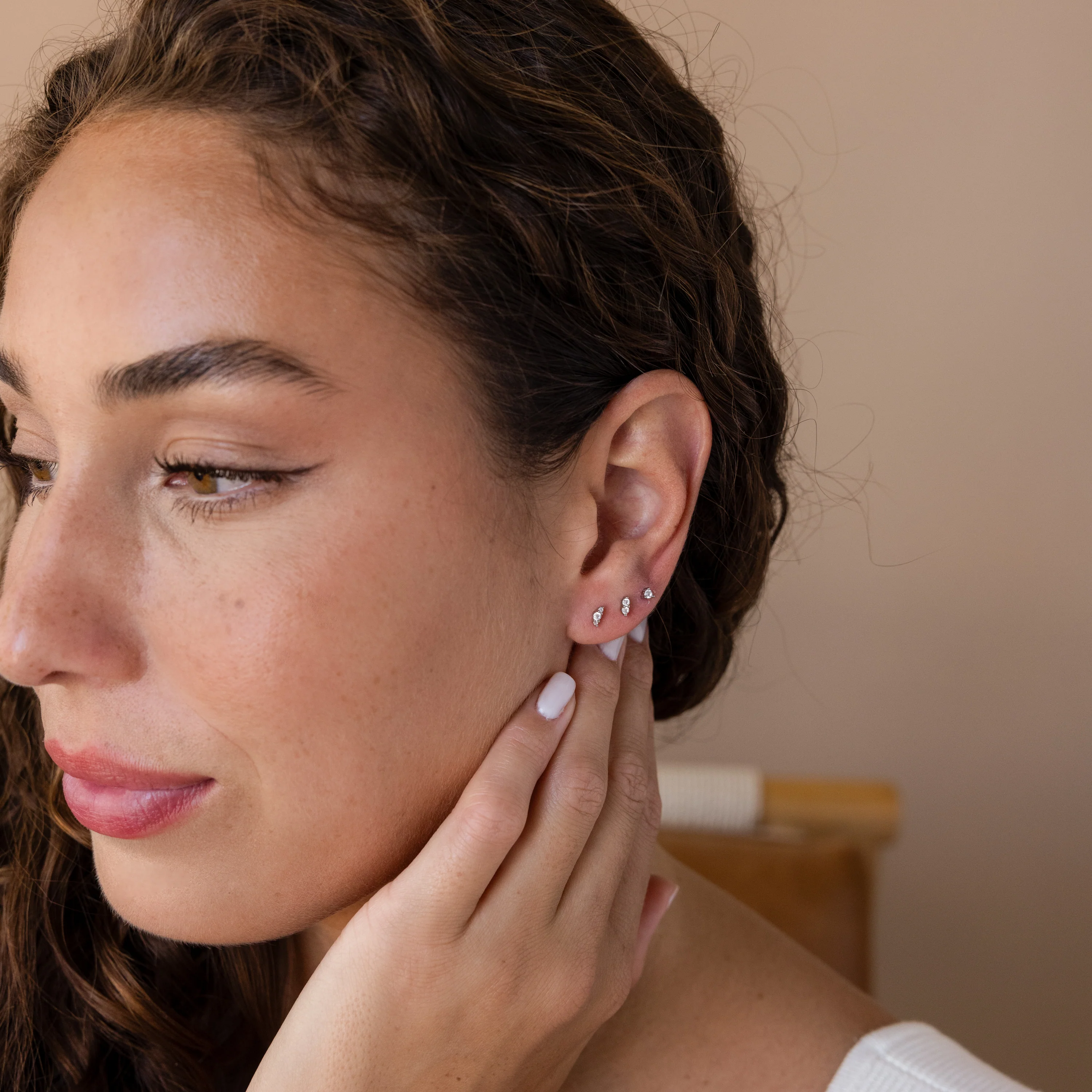 Tiny Diamond Flatback Studs Set in Silver - Image 3