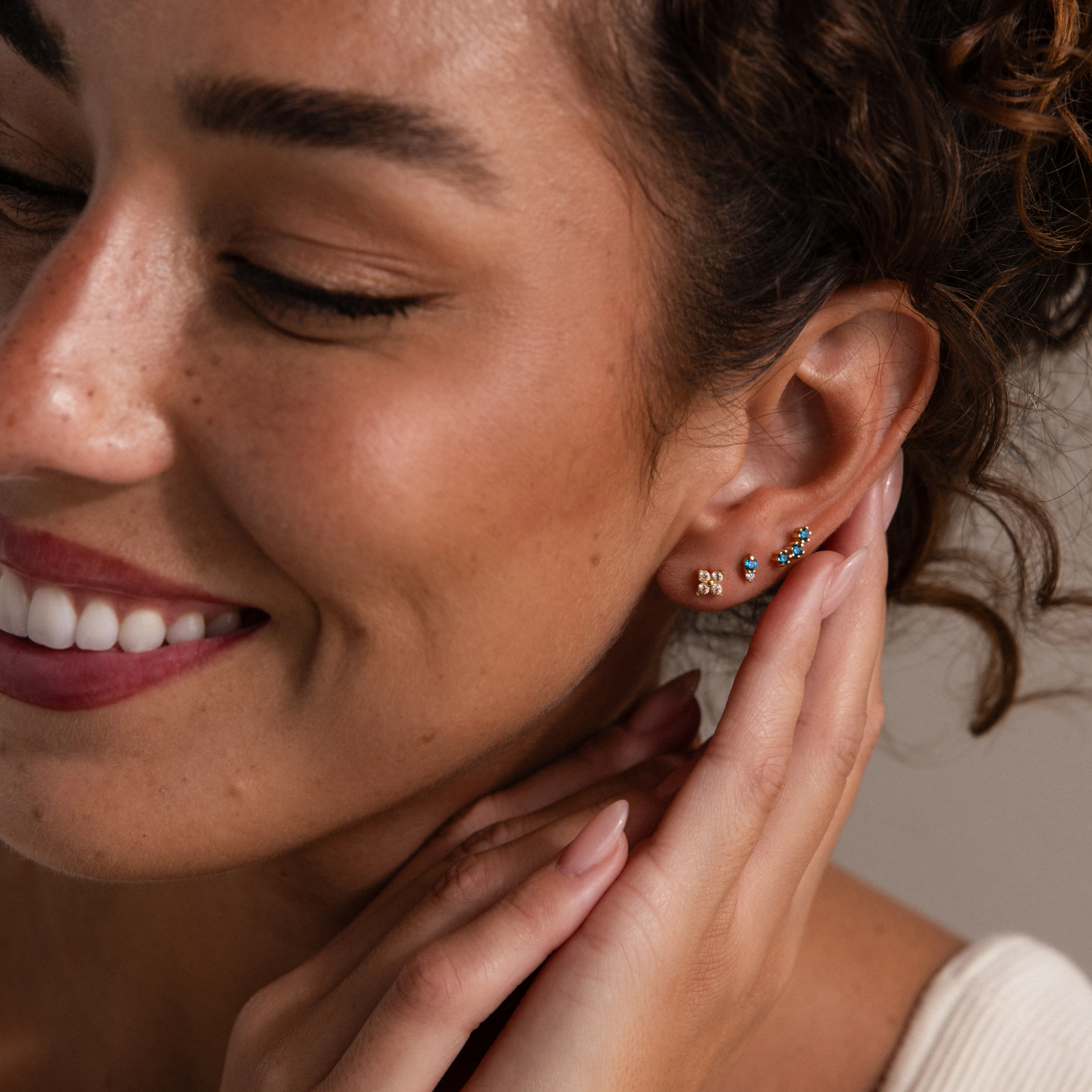 Tiny Duo Aquamarine Flatback Studs - Image 4