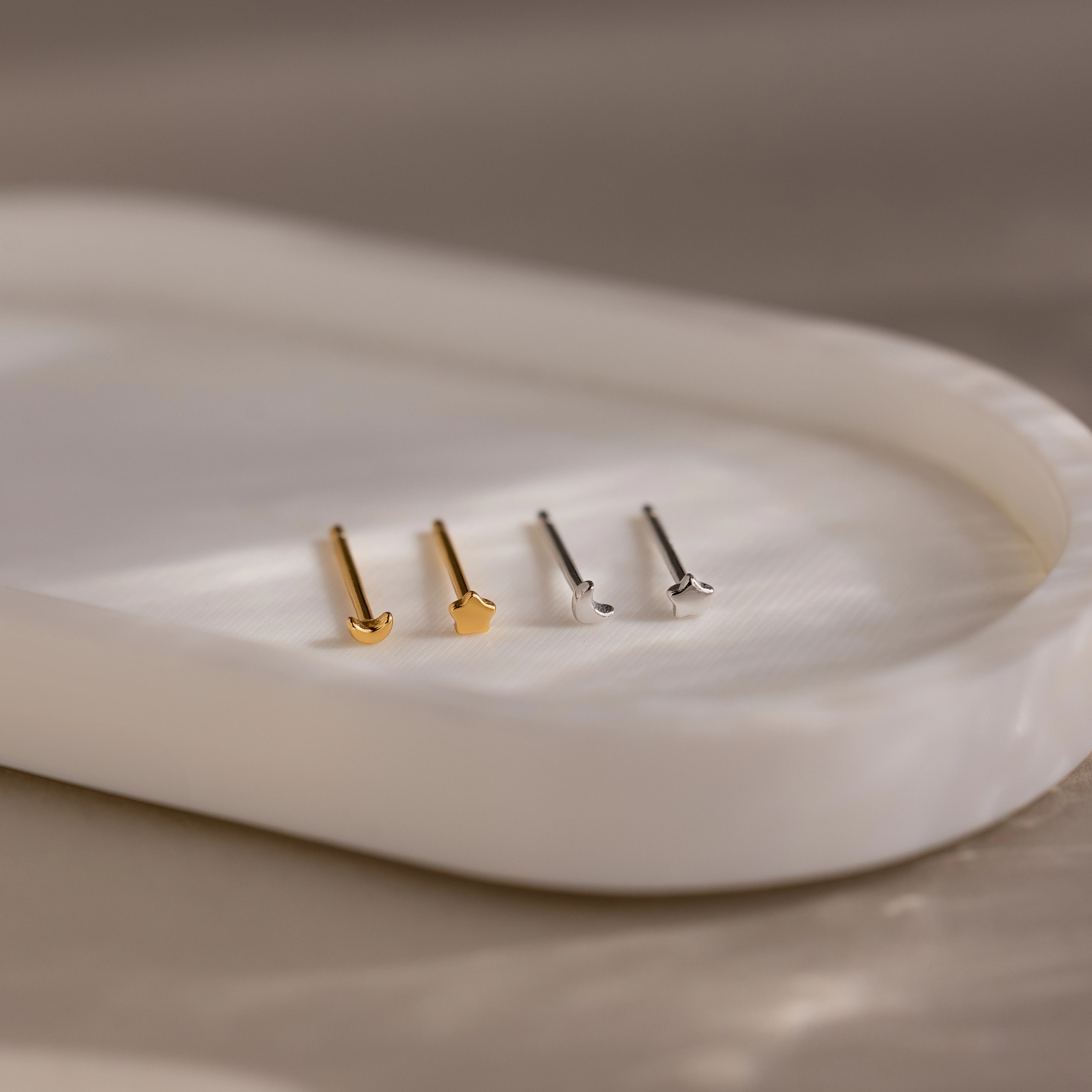 Tiny Moon & Star Studs in 18K Gold - Image 3