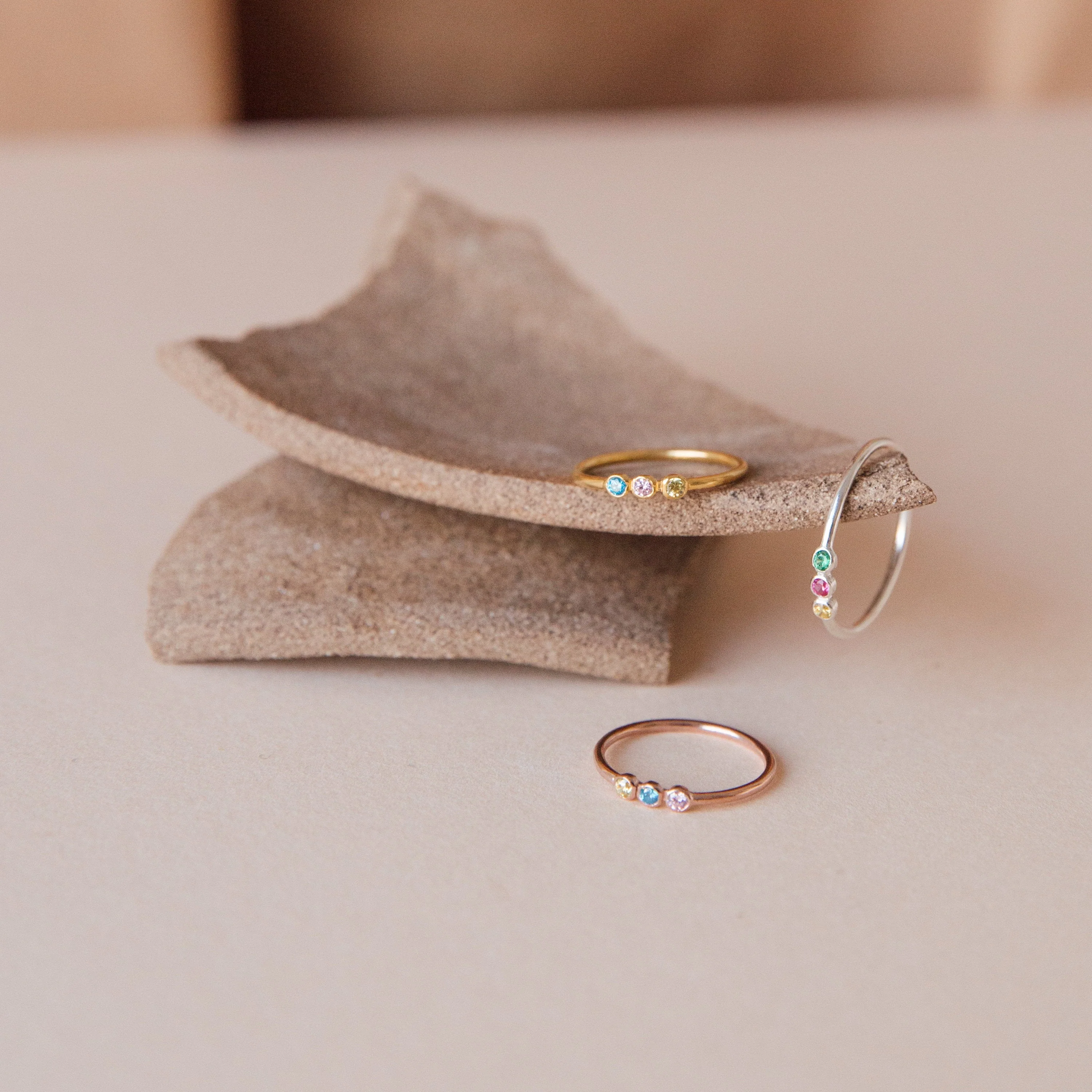 Tiny Triple Birthstone Ring - Image 3