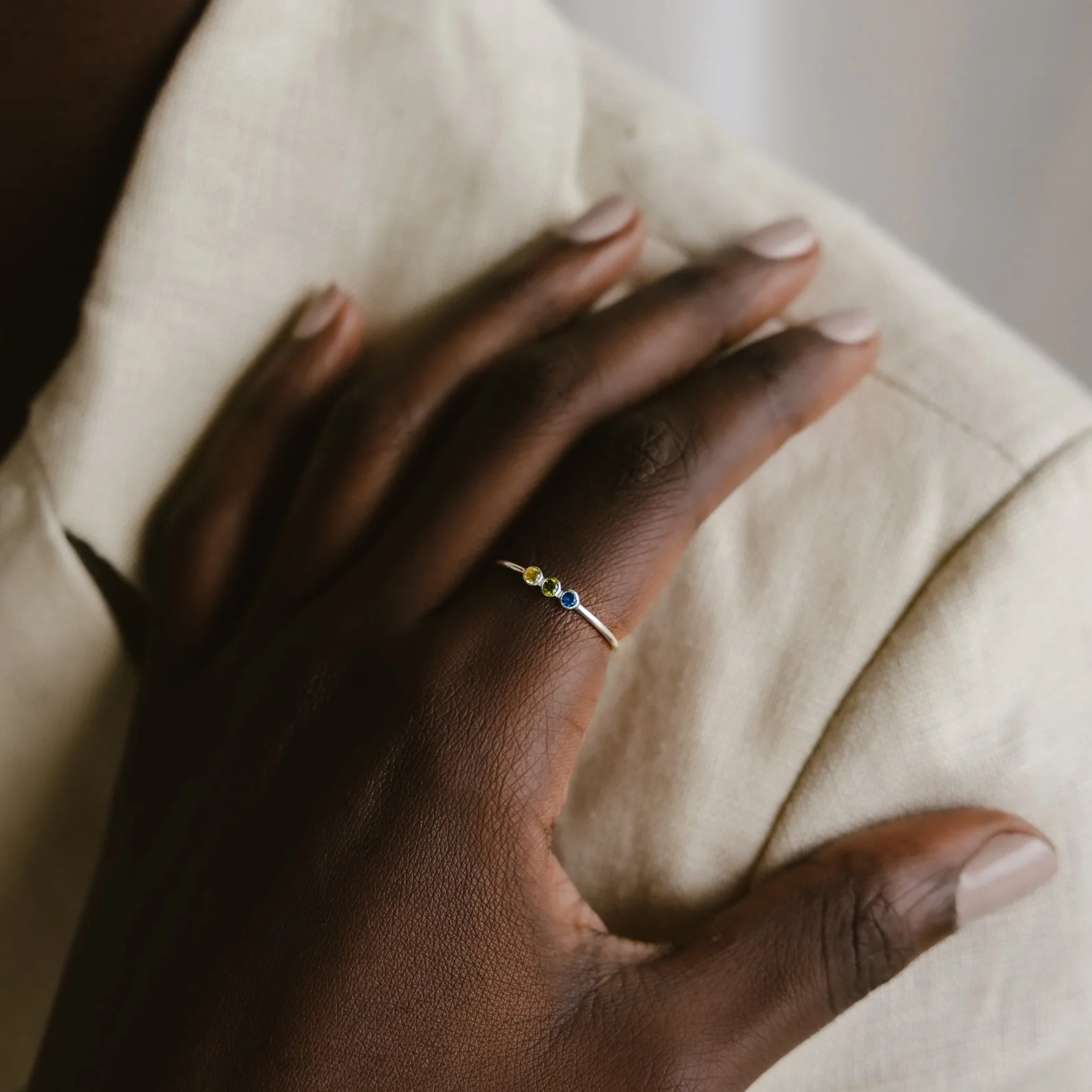 Tiny Triple Birthstone Ring - Image 8
