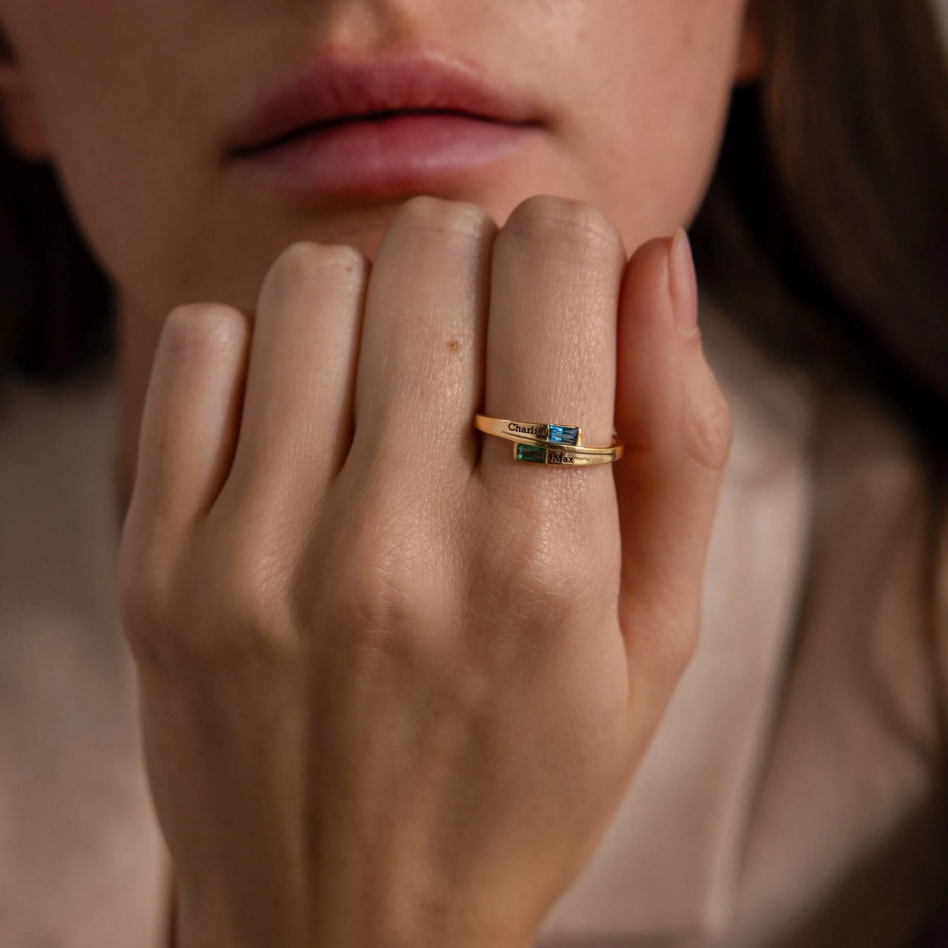 Toi et Moi Baguette Name Ring - Image 3