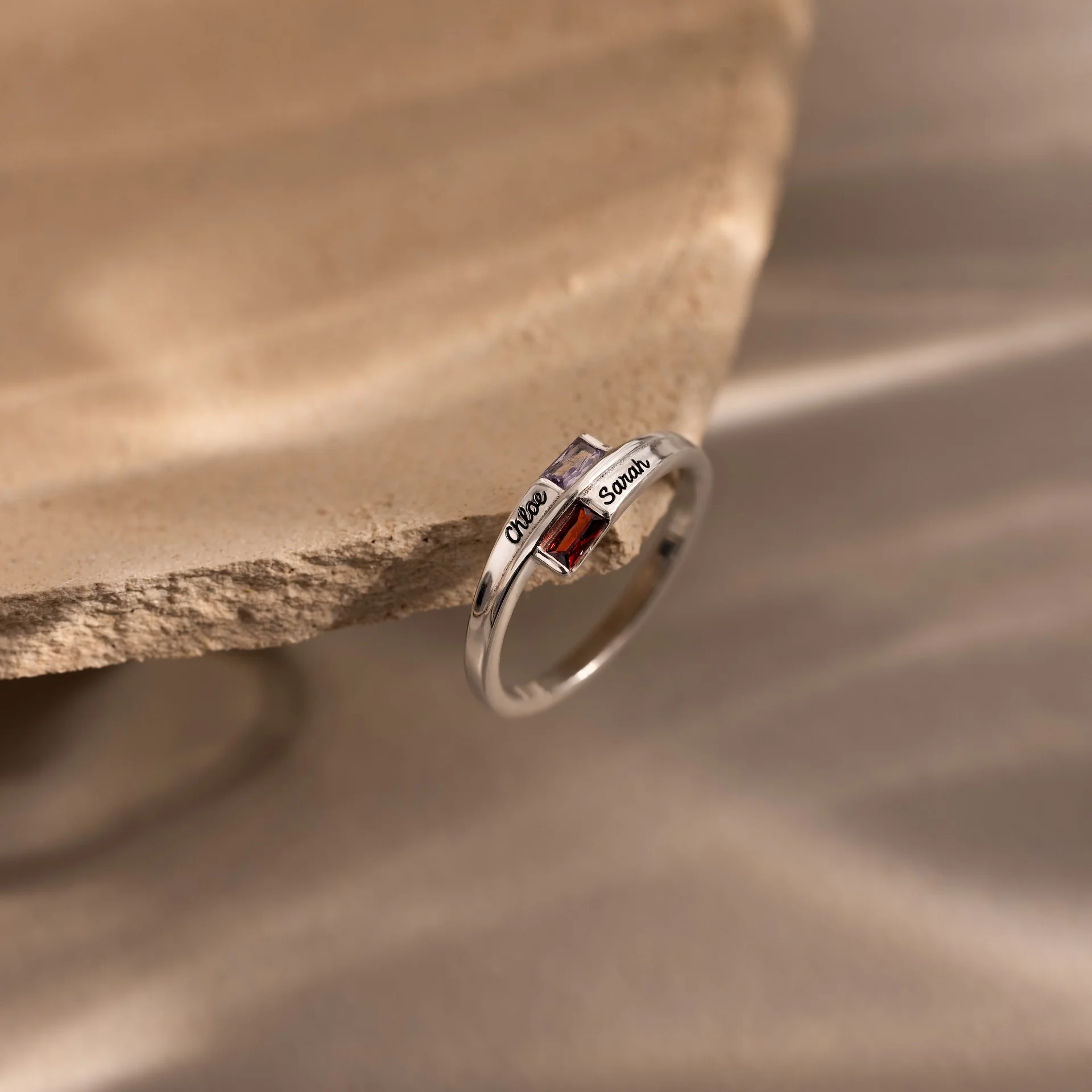 Toi et Moi Baguette Name Ring in Silver - Image 3