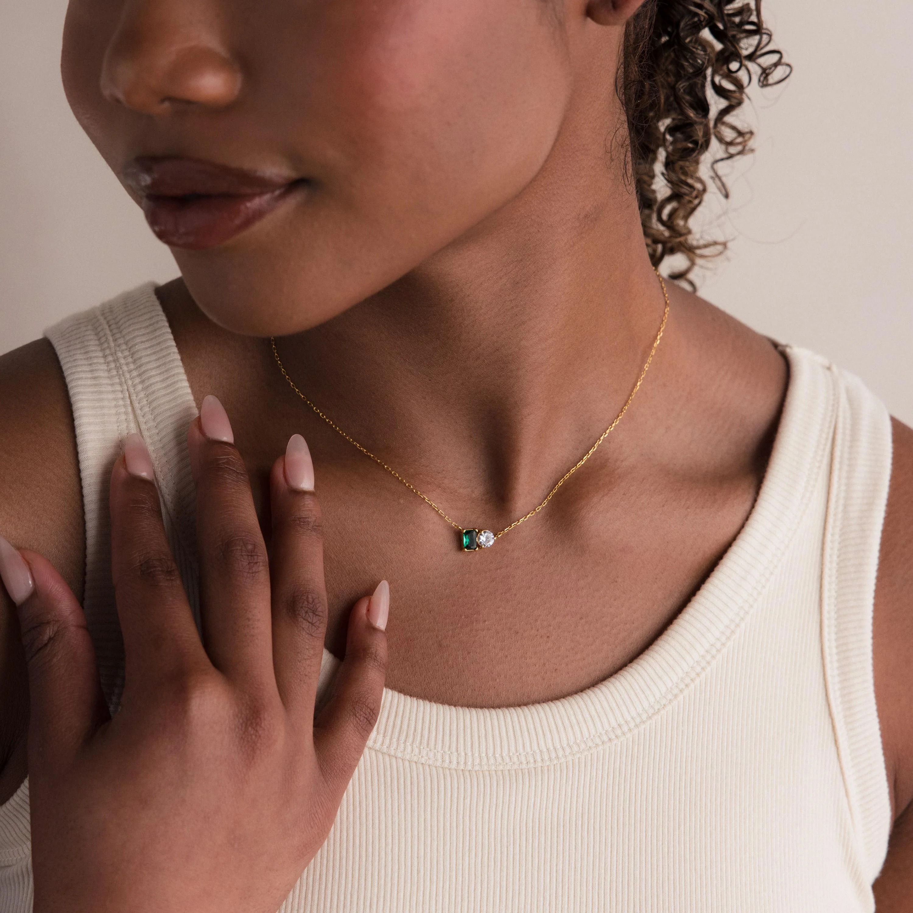 Toi et Moi Emerald Birthstone Necklace - Image 4