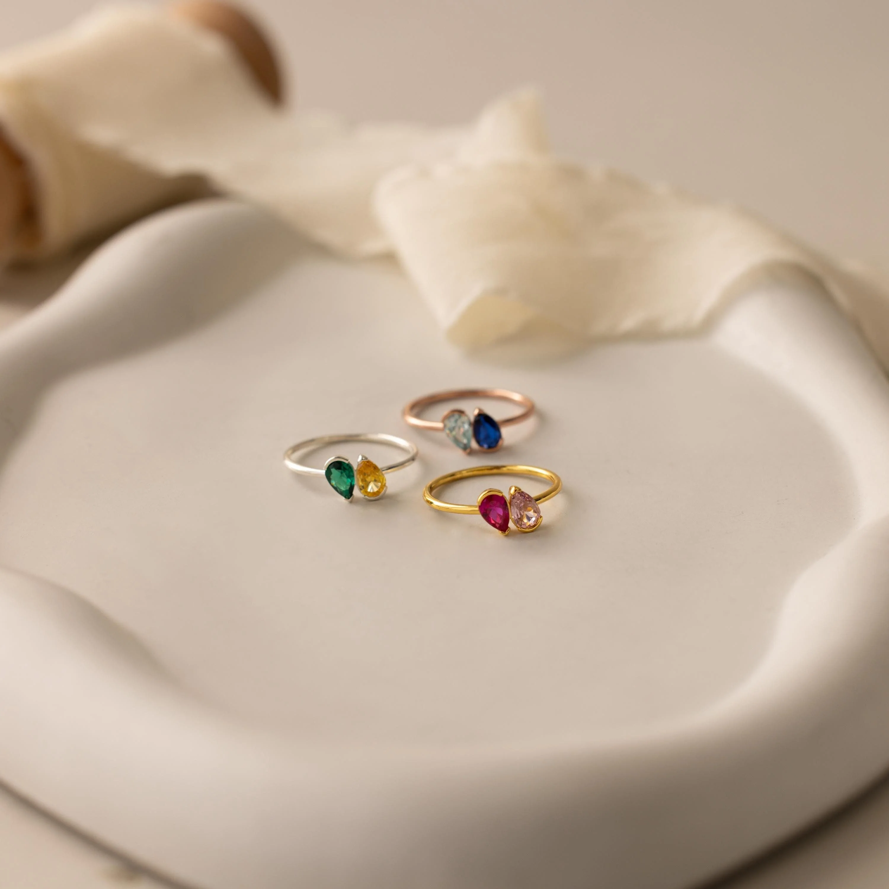 Toi et Moi Pear Birthstone Ring