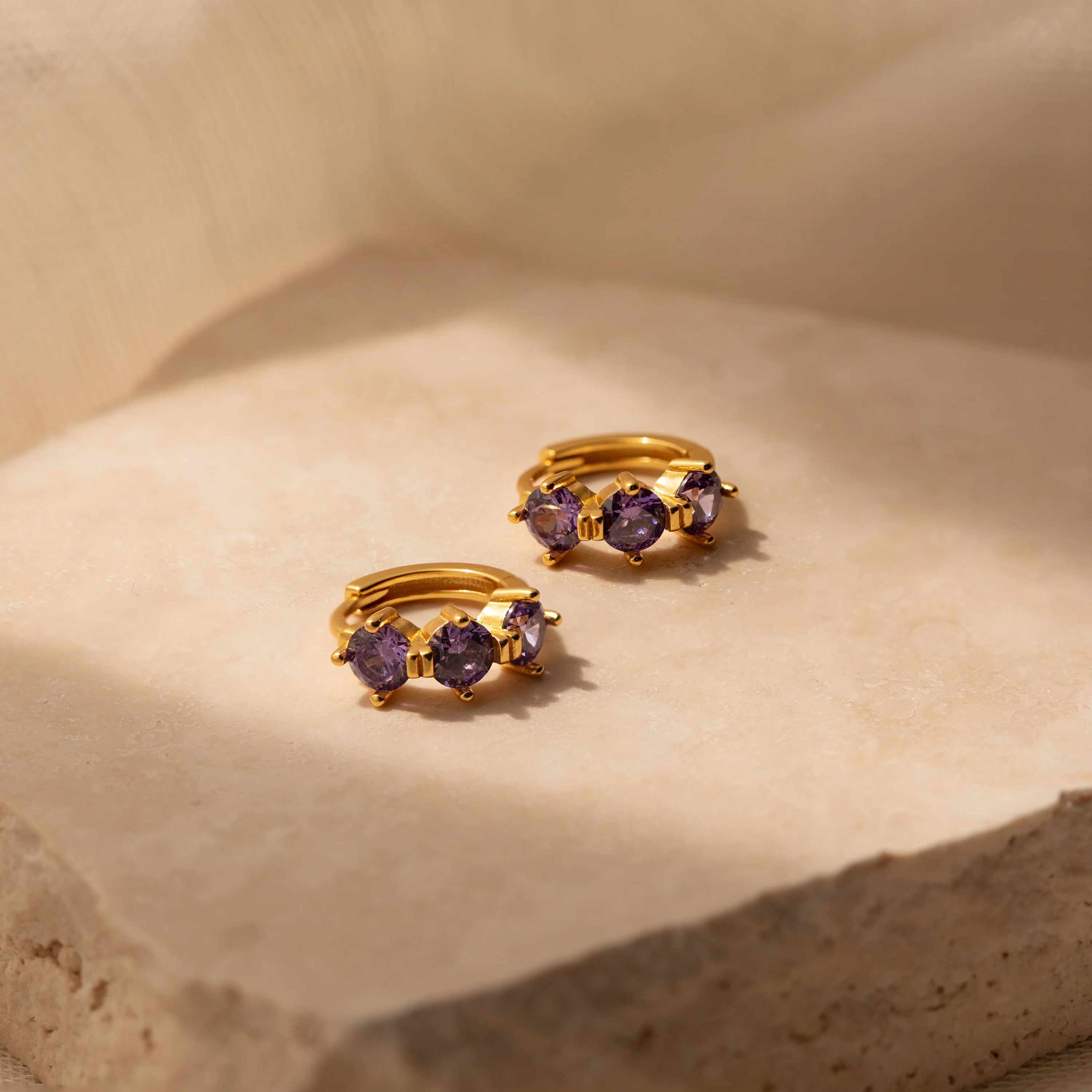 Triple Birthstone Huggies