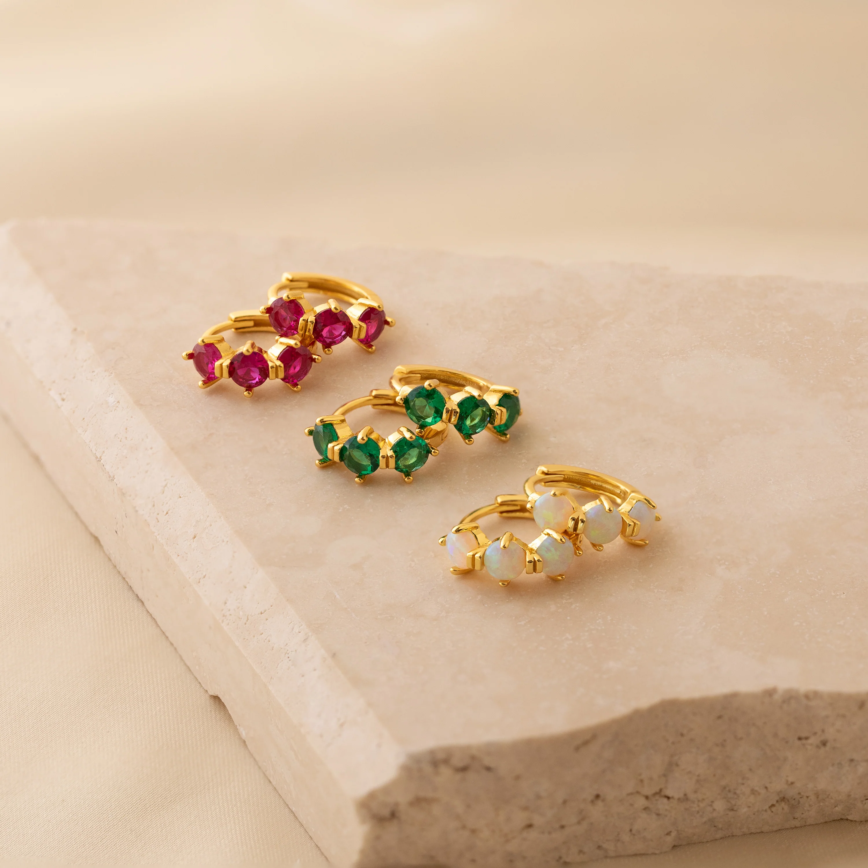 Triple Birthstone Huggies - Image 9