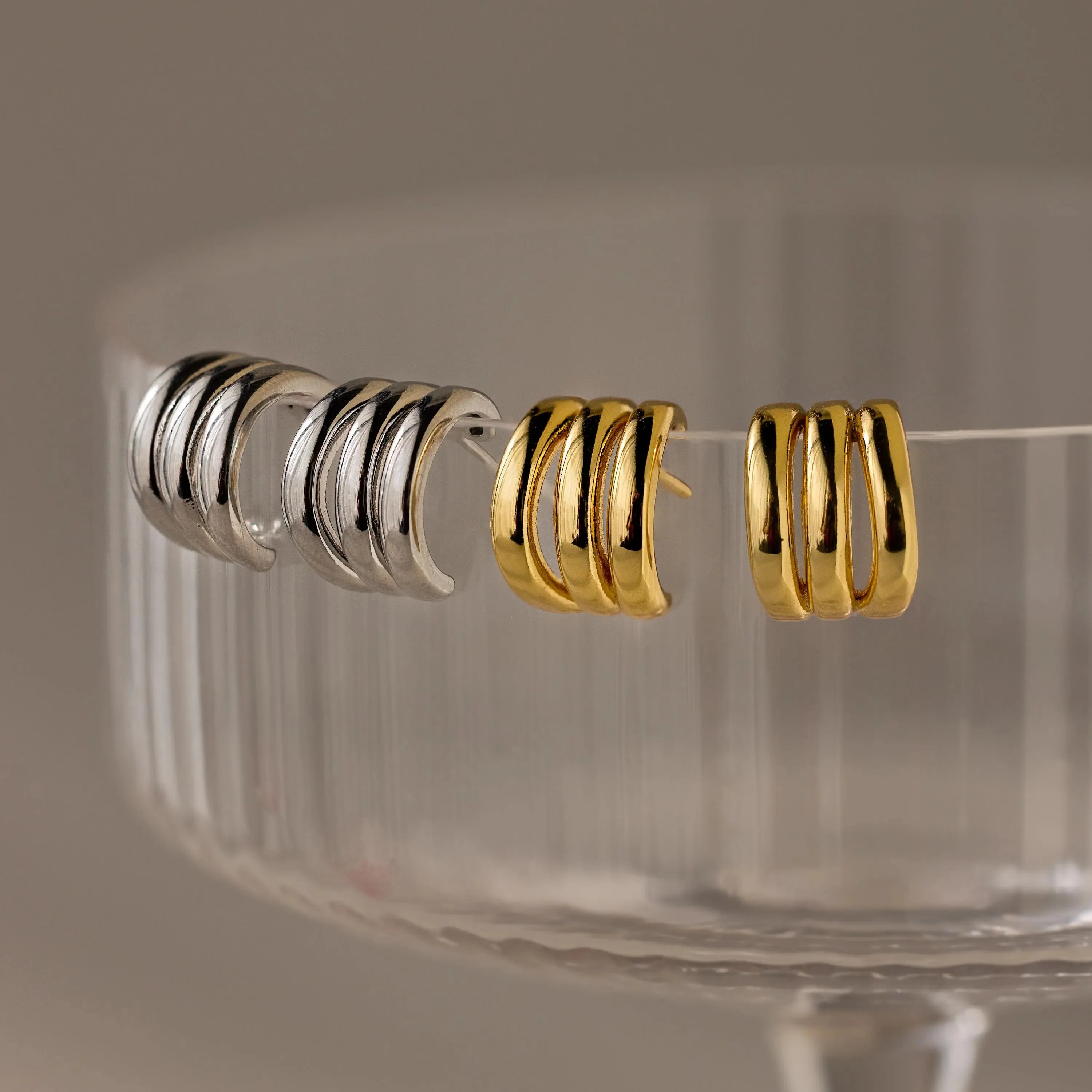 Triple Loop Huggie Earrings - Image 3