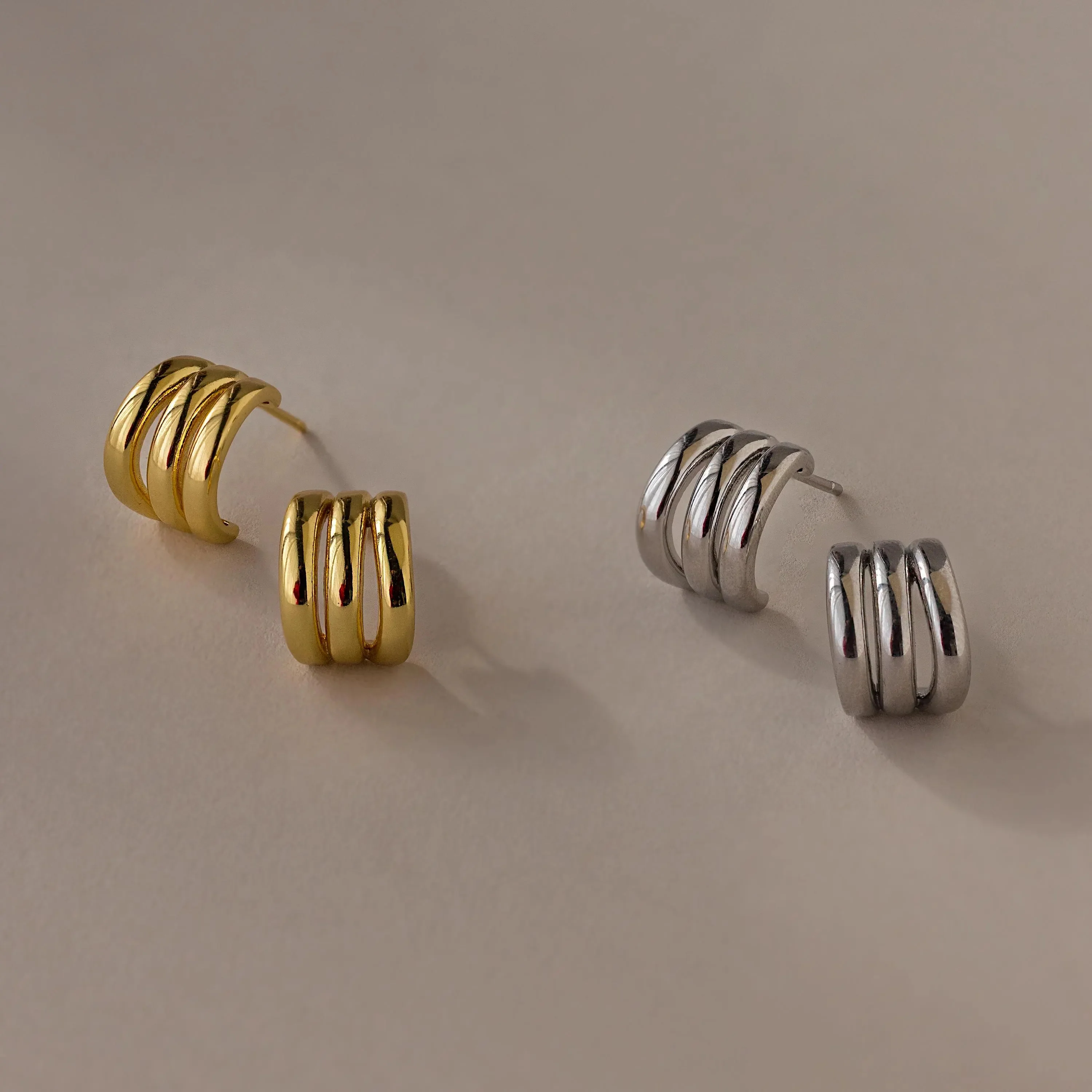 Triple Loop Huggie Earrings - Image 7